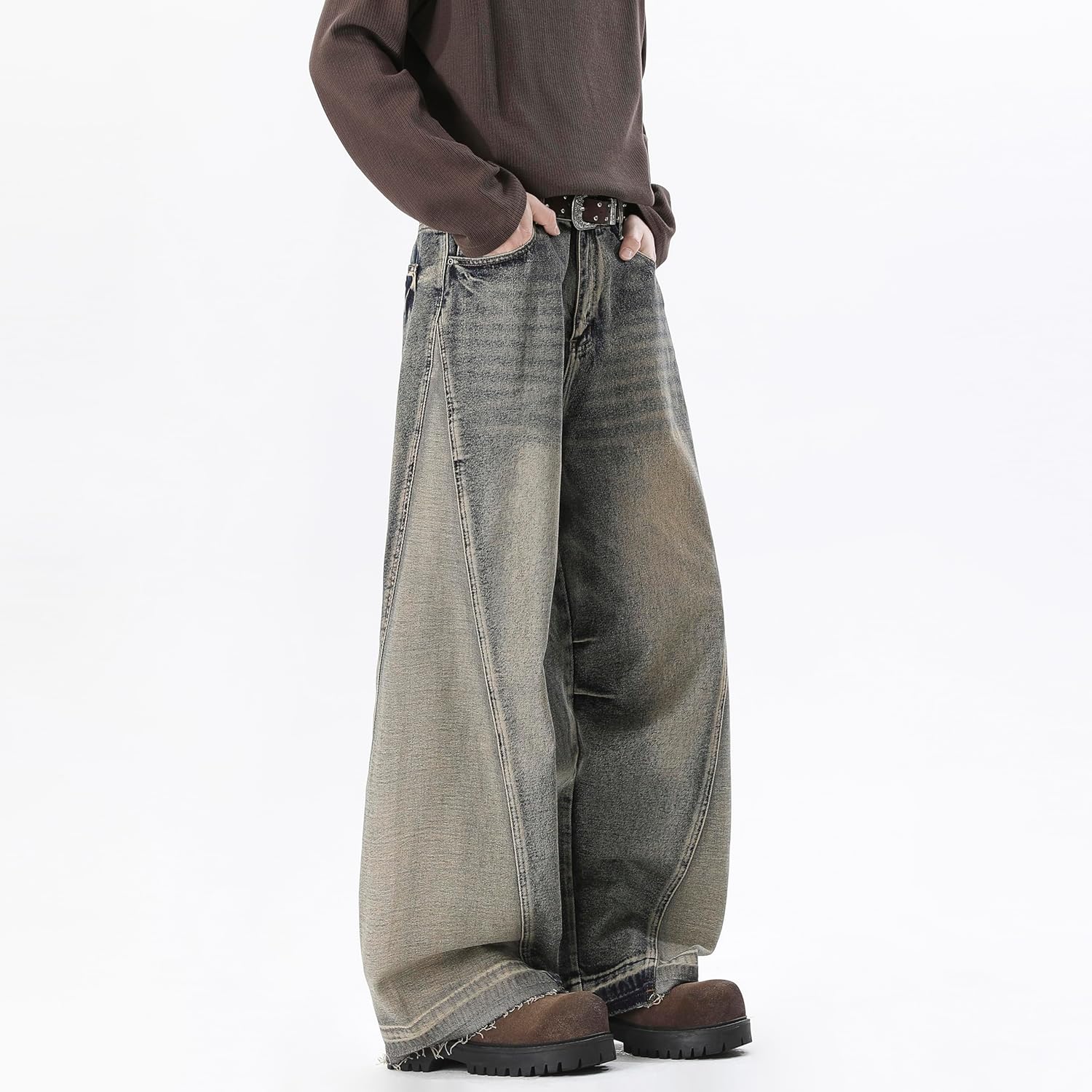 Men's Baggy Wide Leg Jeans Y2k Skater Denim Pants Casual Loose Fit Long Trousers Streetwear