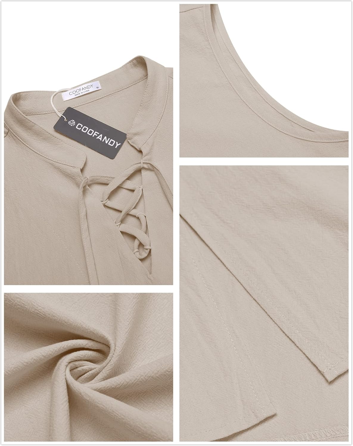 COOFANDY Men Tank Top Cotton Linen Beach Sleeveless Shirt Lace Up Bohemian Hippie Renaissance Pirate Kilt Medieval Tunic - Image 5