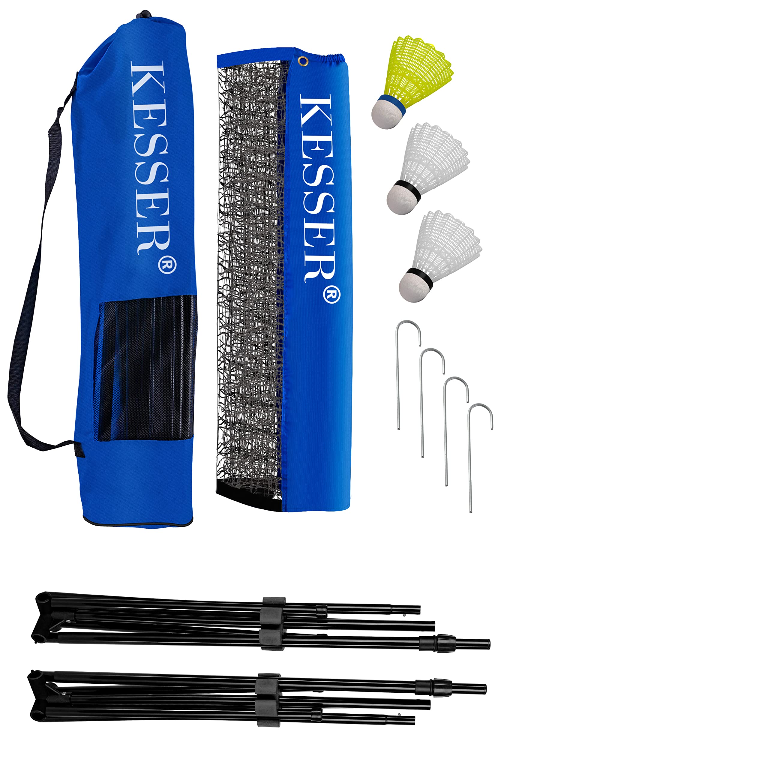 KESSER® Filet de Badminton - Filet de Tennis - 300 cm - 400 cm - 500 cm - Réglable en Hauteur sur 3 Positions - Set composé de Filet, 3 Volants, Armature en Fer Solide, Sac de Transport, intérieur et