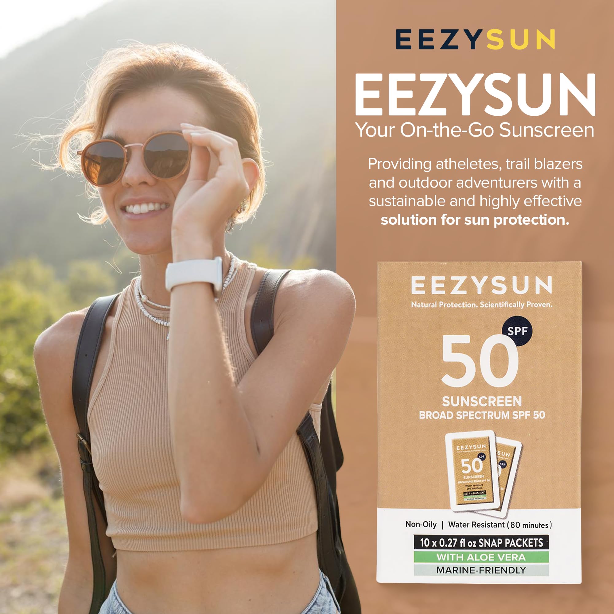 Mineral SPF 50 podróżne opakowanie z filtrem przeciwsłonecznym, 10 szt., nasycone aloesem, wegańskie i bezpieczne dla raf, szerokie spektrum, nietłuste i naturalne, z ochroną UVA/UVB, 0,27 FL OZ na