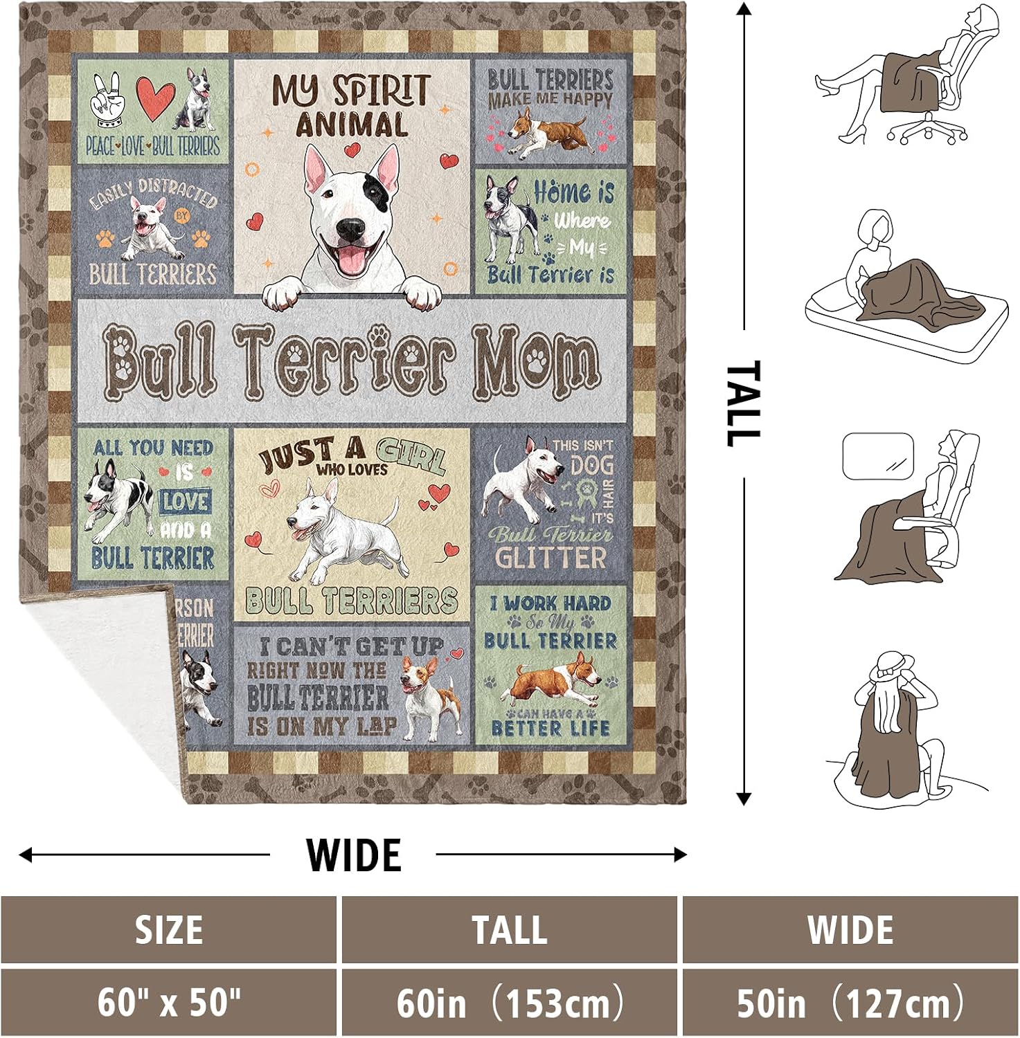 ACBEAT Bull Terrier Gifts, Bull Terrier Blanket 60"x50", Bull Terriers Gifts for Women, Gift for Bull Terriers Dog Lovers Owners, Dog Gift Ideas for Girls Mom Christmas, Mother's Day, Birthday