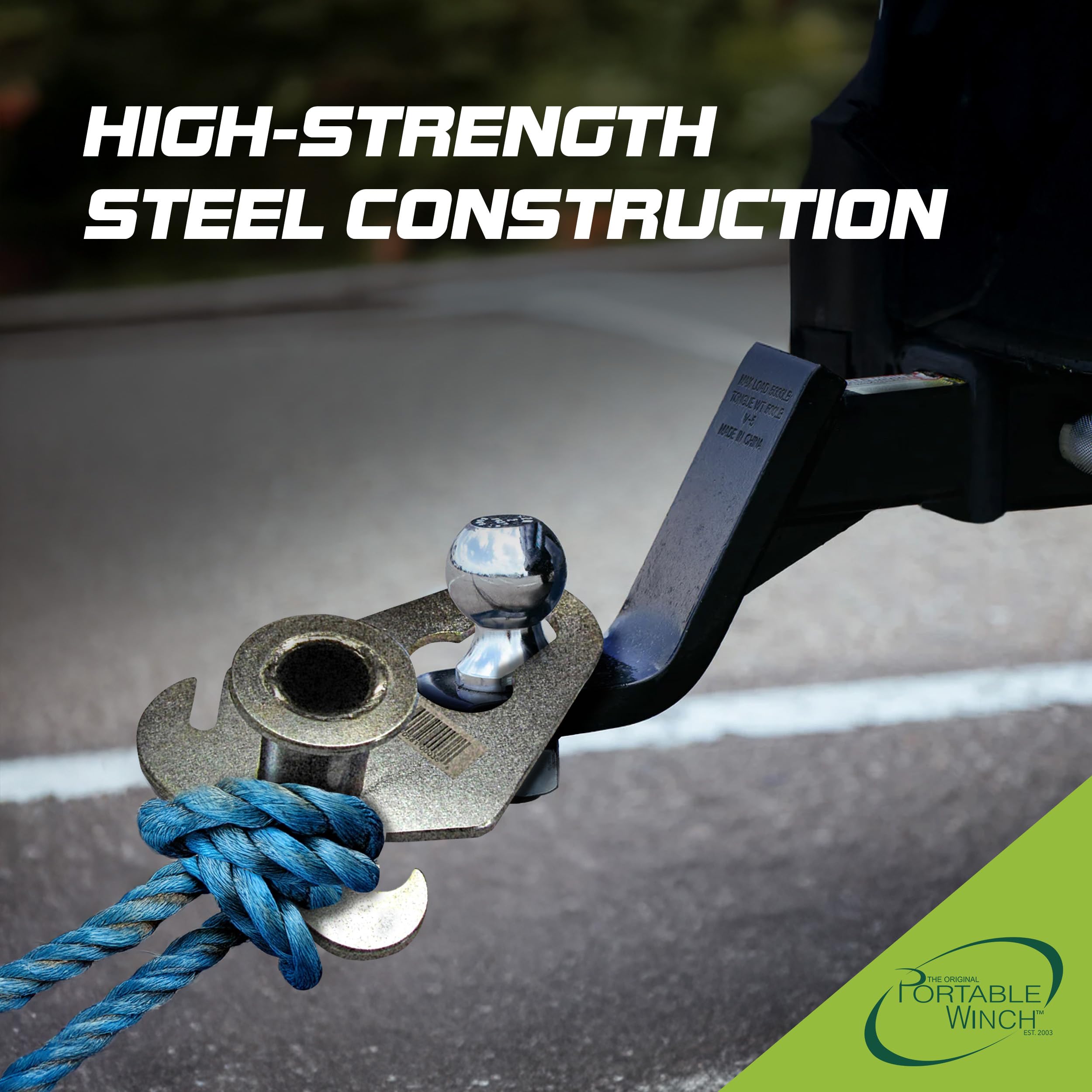 Portable Winch PCA-1310 - Placa de tracción de enganche de bola, compatible con cono deslizante, cadena de gargantilla, para troncos, transporte, remolque y aparejos