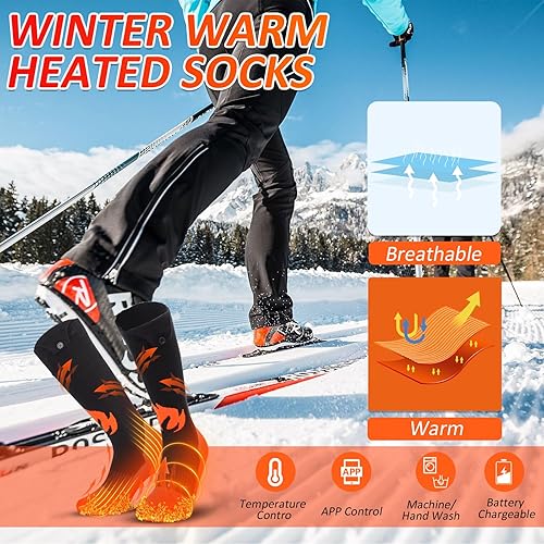 Miniatura 3 de Calcetines térmicos eléctricos con control de aplicación para hombres y mujeres, batería recargable de 5000 mAh, temporizador, calentadores térmicos