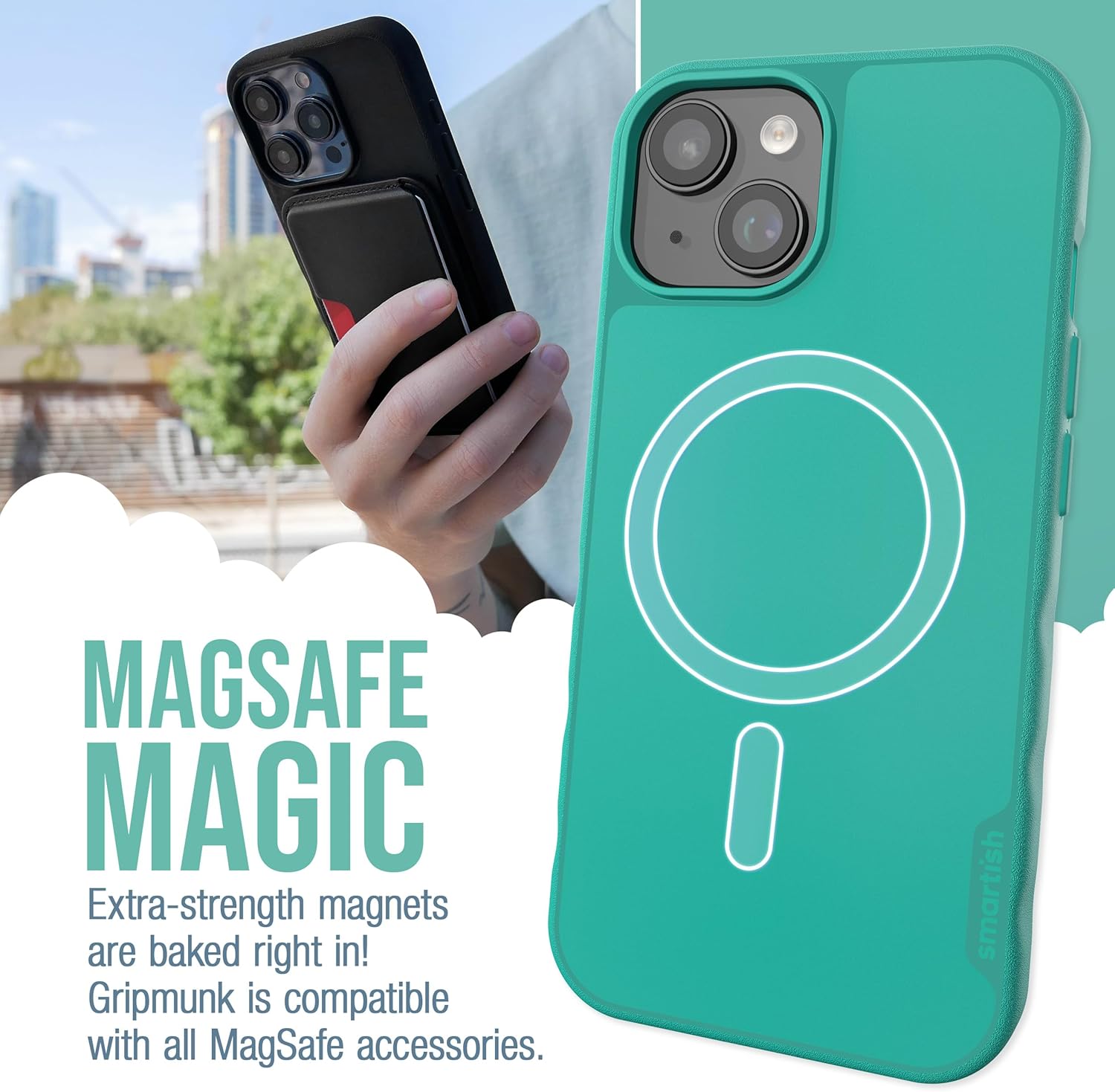 Smartish® iPhone 15 Magnetic Case - Gripmunk Compatible with MagSafe [Lightweight + Protective] Slim/Thin Grip Cover with Microfiber Lining for Apple iPhone 15 - So Jaded