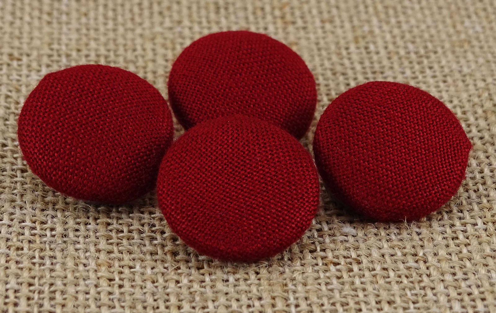 Knitwit Round Decorative Rayon Fabric Covered 2 Holes Red Buttons Scrapbooking Craft - Pack of 12 Pieces