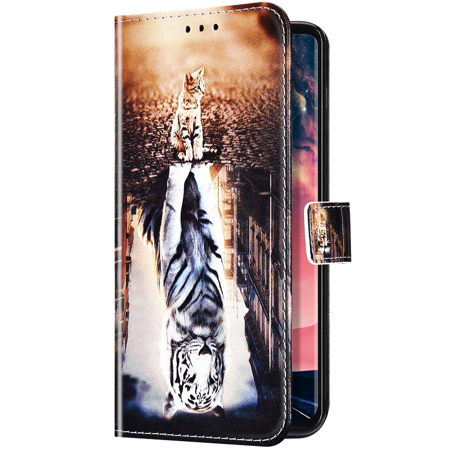Cover Flip Uposao Per Galaxy A40: Custodia In Pelle PU Con Design Uccello E Piuma Verde - 3