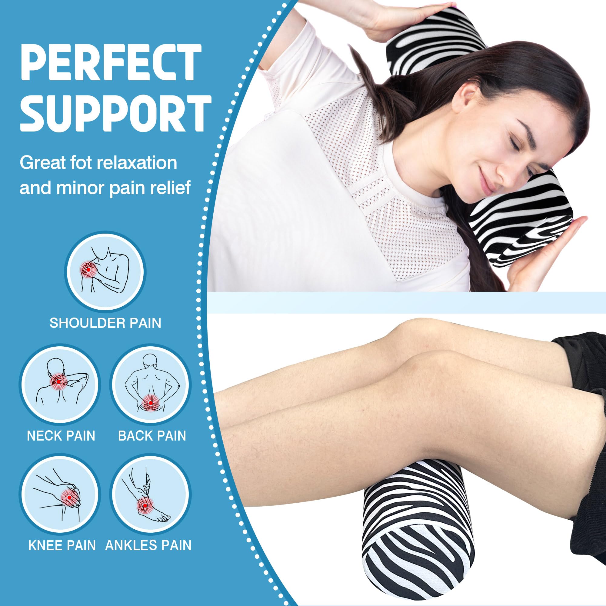 Almohada enrollable para el cuello para dormir, almohadas ergonómicas de tubo cilíndrico para soporte de columna cervical y cuello, almohada enrollable versátil para cama, oficina y viajes,