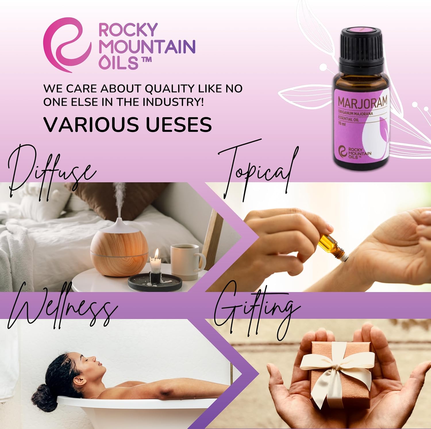 Rocky Mountain Oils Sweet Marjoram Essential Oi 15 ml - 100% Pure and Natural Aromatherapy Diffuser Oil Perfect for Hotel, Spa, Sleep Diffuser Oil