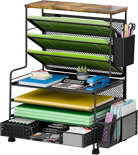 Organizador de archivos de escritorio de 8 niveles, bandeja de cartas de malla metálica, organizador de papel, organizadores de escritorio de gran