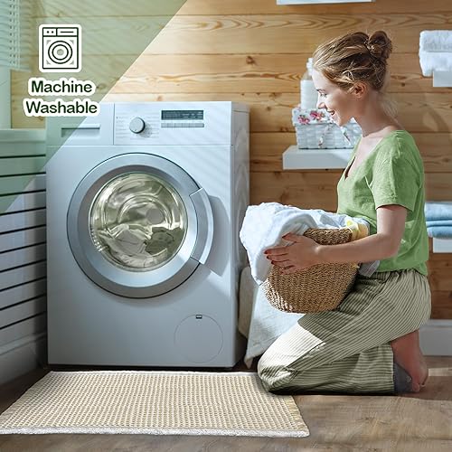 Miniatura 5 de ZALL - Tapete de baño de punto gofre beige, súper absorbente, antideslizante, color crema, 18 x 30 pulgadas, lavable a máquina, ultra suave