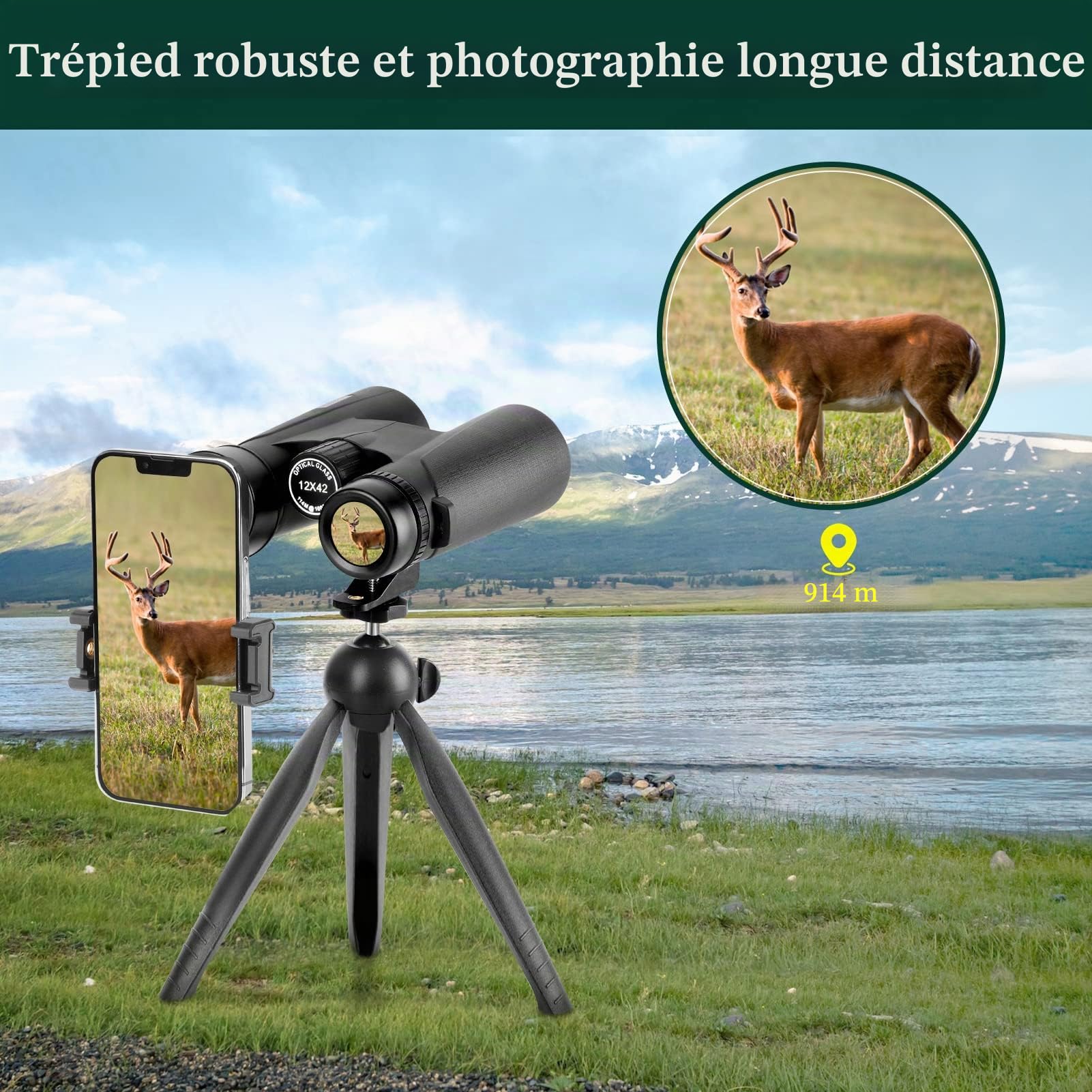 12 x 42 Jumelles compactes pour Adultes avec HD Vision Clair et Faible lumière Vision – Adorrgon Haute Puissance et Portable Jumelles pour Observation des Oiseaux de Chasse Scenery Concerts Sports