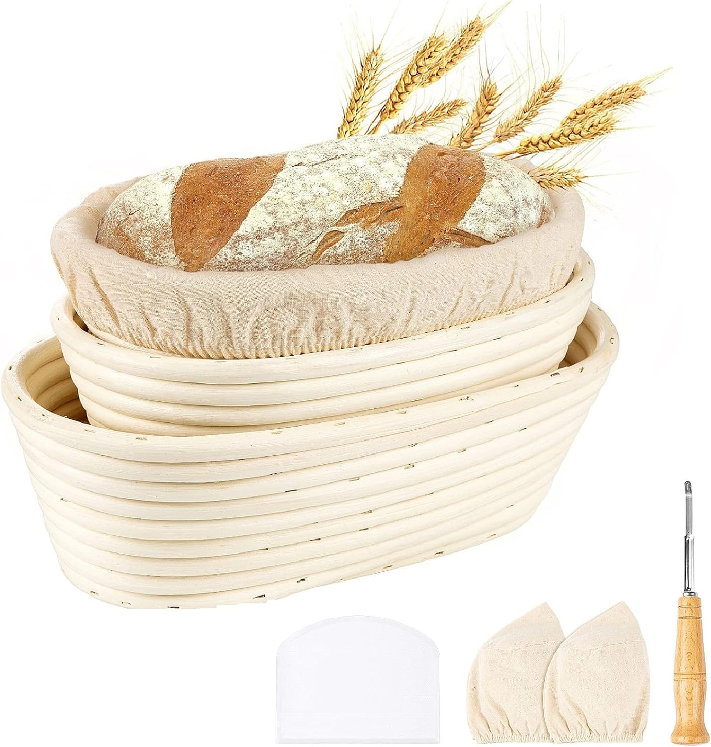 Diealles Shine Gärkörbchen Oval Set, 3er Gärkörb für Brot Backen Gärkorb Brotteig für