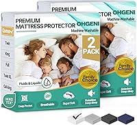 Vista 21 de OhGeni Protector de colchón impermeable, sábana bajera ajustable de tamaño matrimonial con bolsillo profundo, funda de colchón hipoalergénica