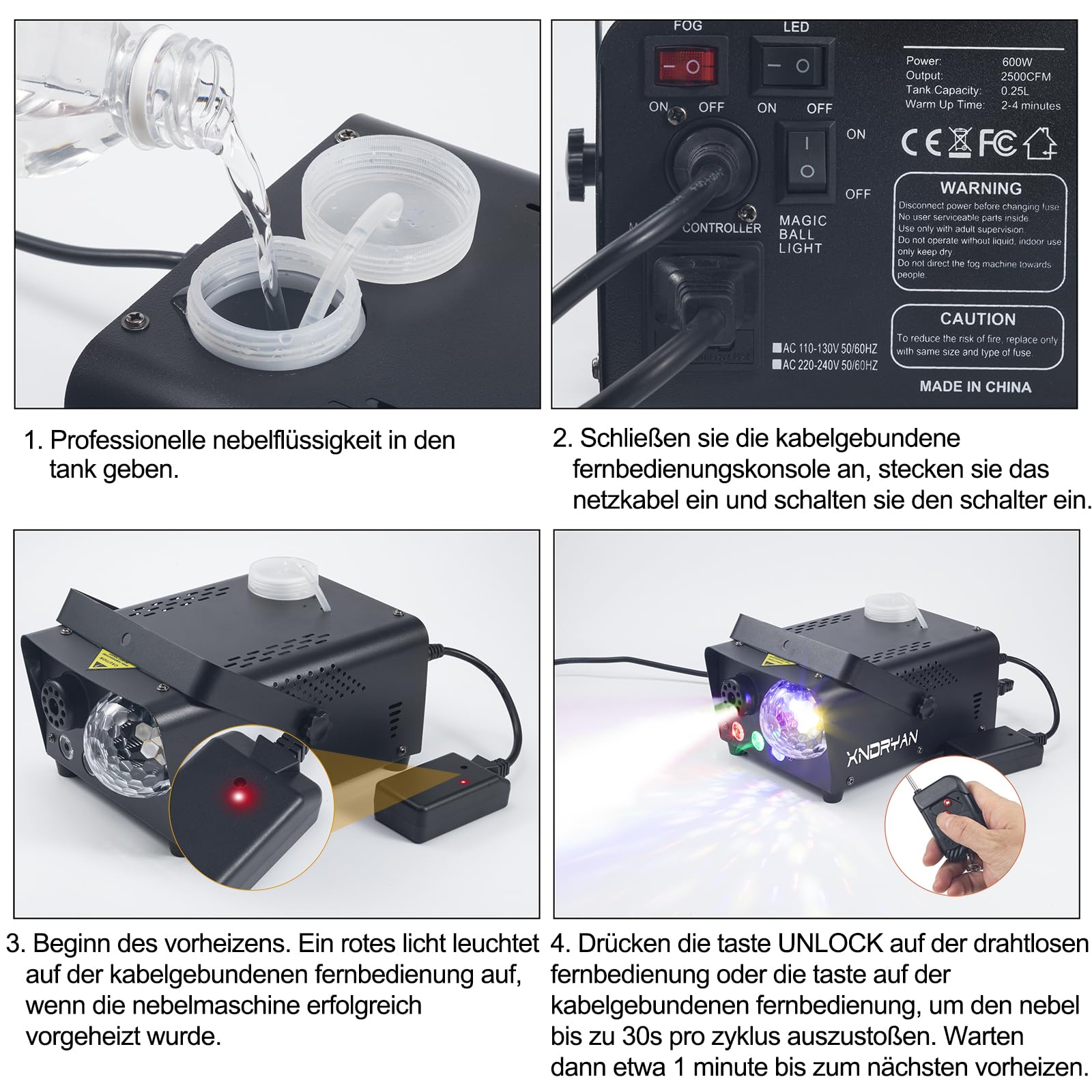 Nebelmaschine, Xndryan 600W Mini Nebelmaschine Profi Nebel Maschine mit Partylicht, Tragbare Rauchmaschine für Halloween, Weihnachten, Hausparty, Hochzeiten, DJ Disco