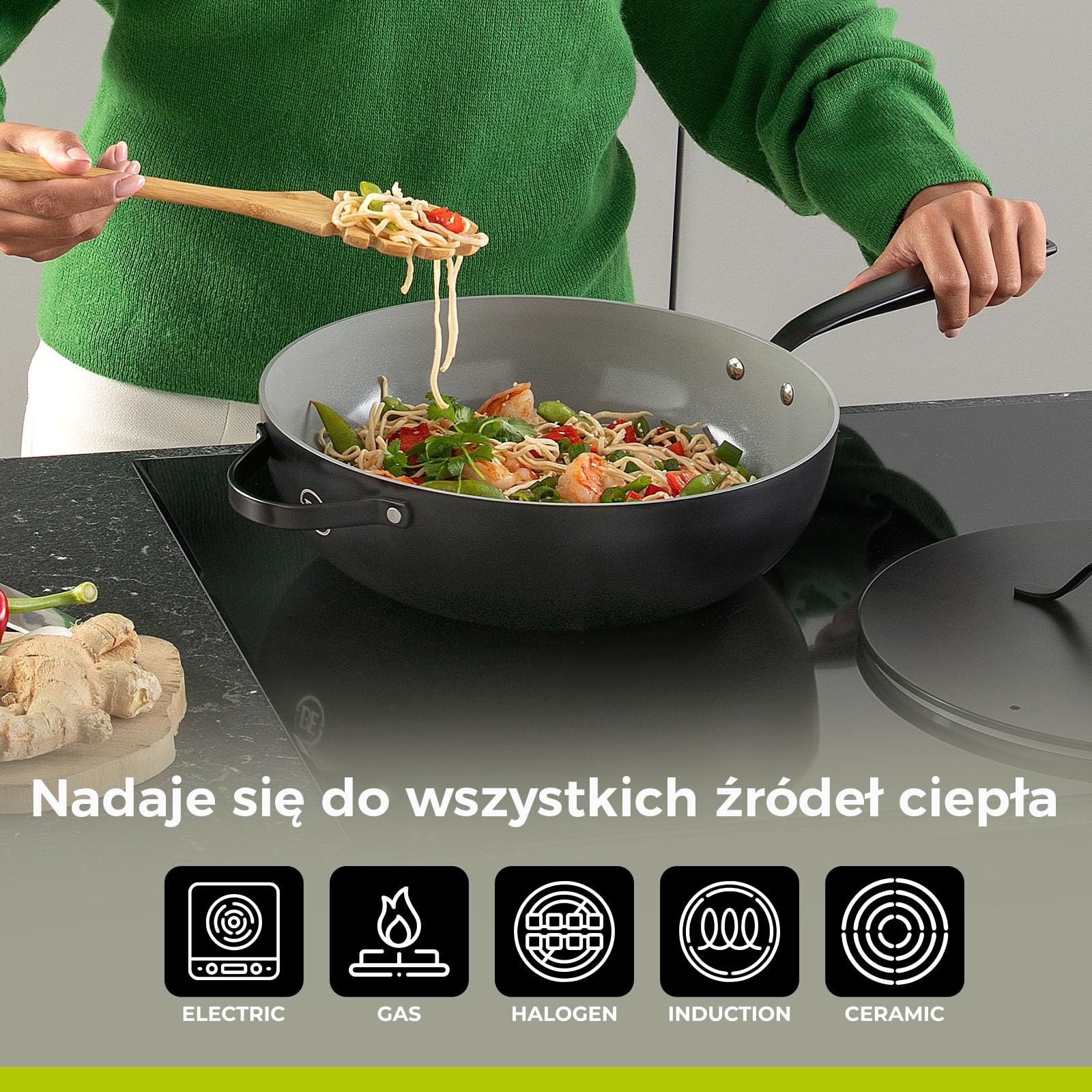 BE Living patelnia do gotowania z pokrywką - Ø 30 cm - bez PFAS ceramiczna patelnia indukcyjna - odpowiednia do wszystkich rodzajów kuchenek - czarna