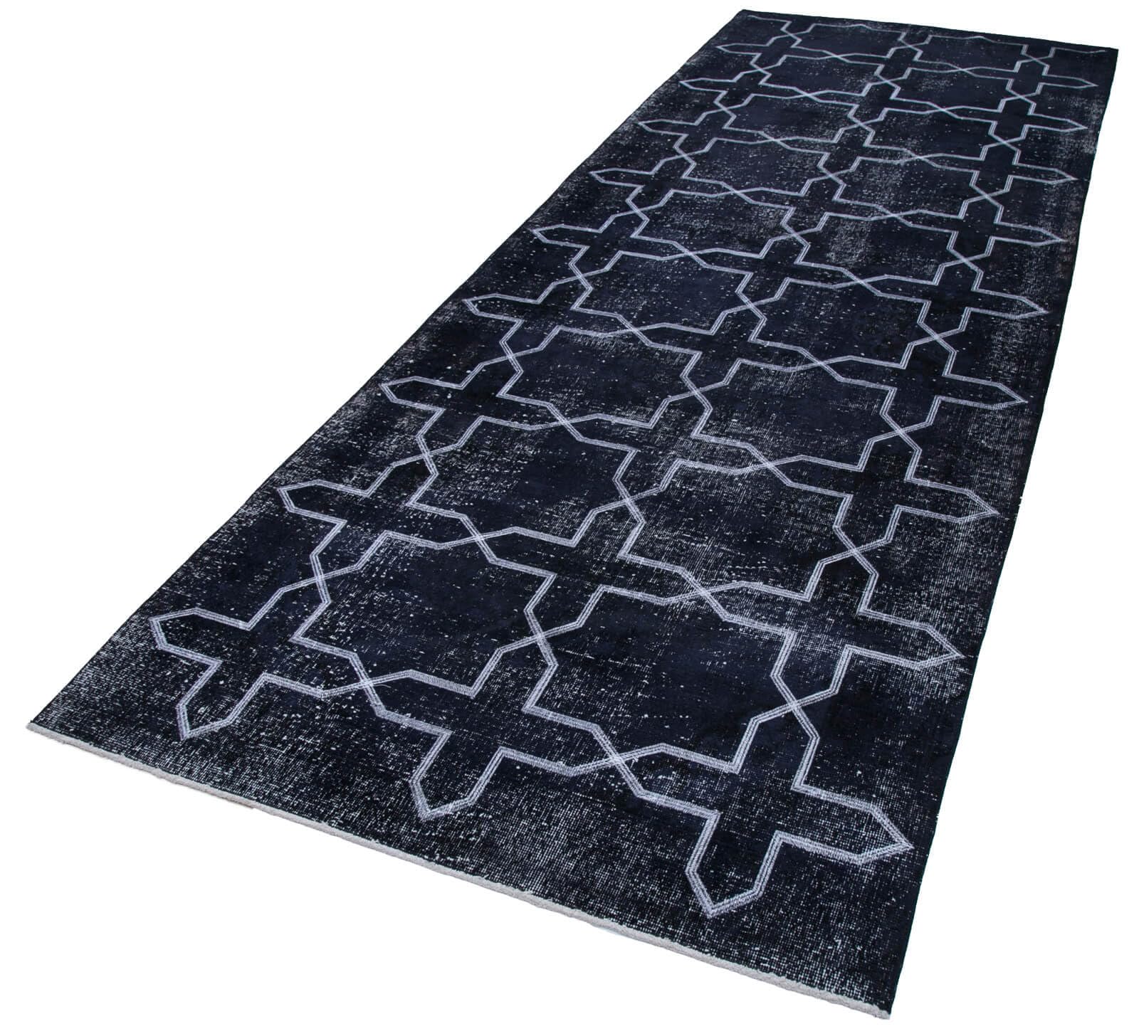47 x 1210 - 140 x 392 Cm Geometric Carpet Black Geometric Bohemian Wool Cotton Handmade Handknotted Vintage