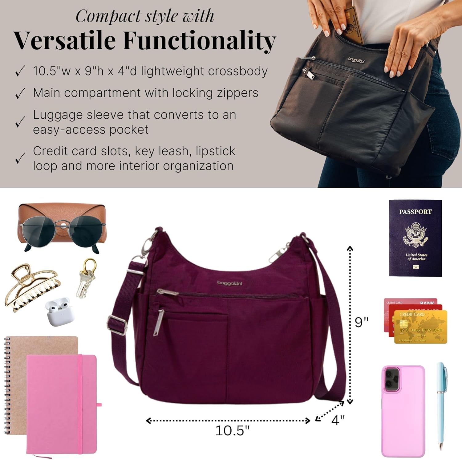 Baggallini womens Securtex Anti-theft Free Time Crossbody Bag | Securtex, Anti-Theft - Image 2