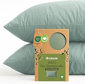 Dreamzie - 100% Bio-Baumwolle - Kissenbezug 50x70 cm Baumwolle - 2er Set - Grün - Kissenbezug mit Reißverschluss - Oeko-Tex