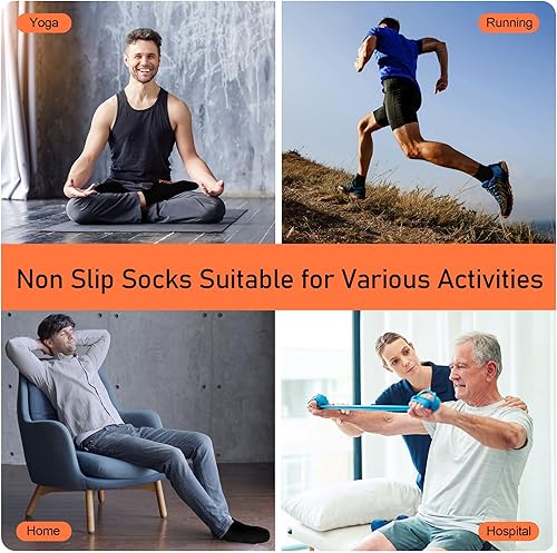 Miniatura 7 de GRPSKCOS Calcetines antideslizantes para hombre, calcetines de casa con empuñaduras, 3 pares antideslizantes para yoga, pilates, azulejos, pisos de