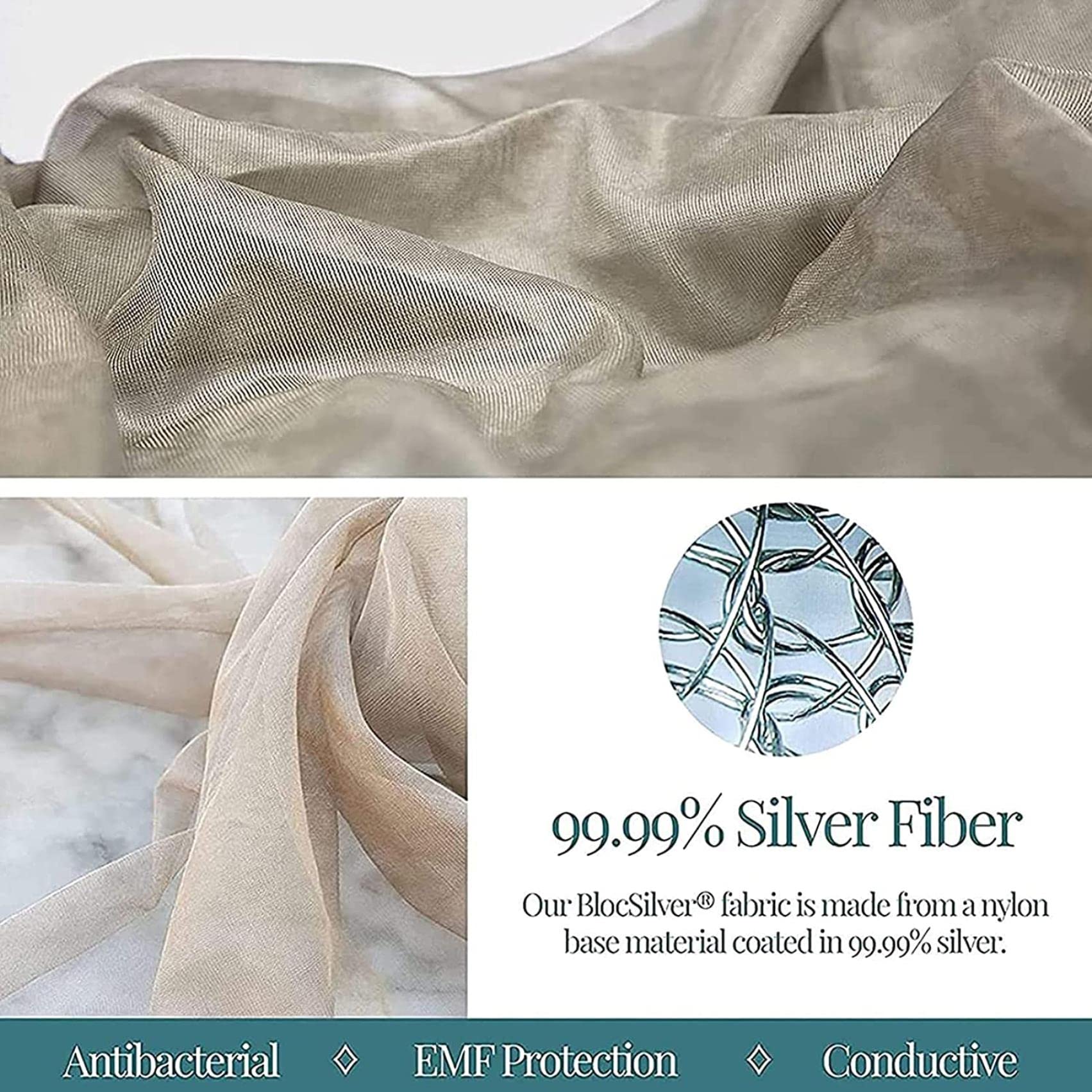 AMNOOL Radiation Protection EMF Shielding Bed Canopy, EMF/Wifi/5G, Other RF Damping Mosquito Net Made of Silver Fibre Fabric, 24 x 98 x 472 Inches
