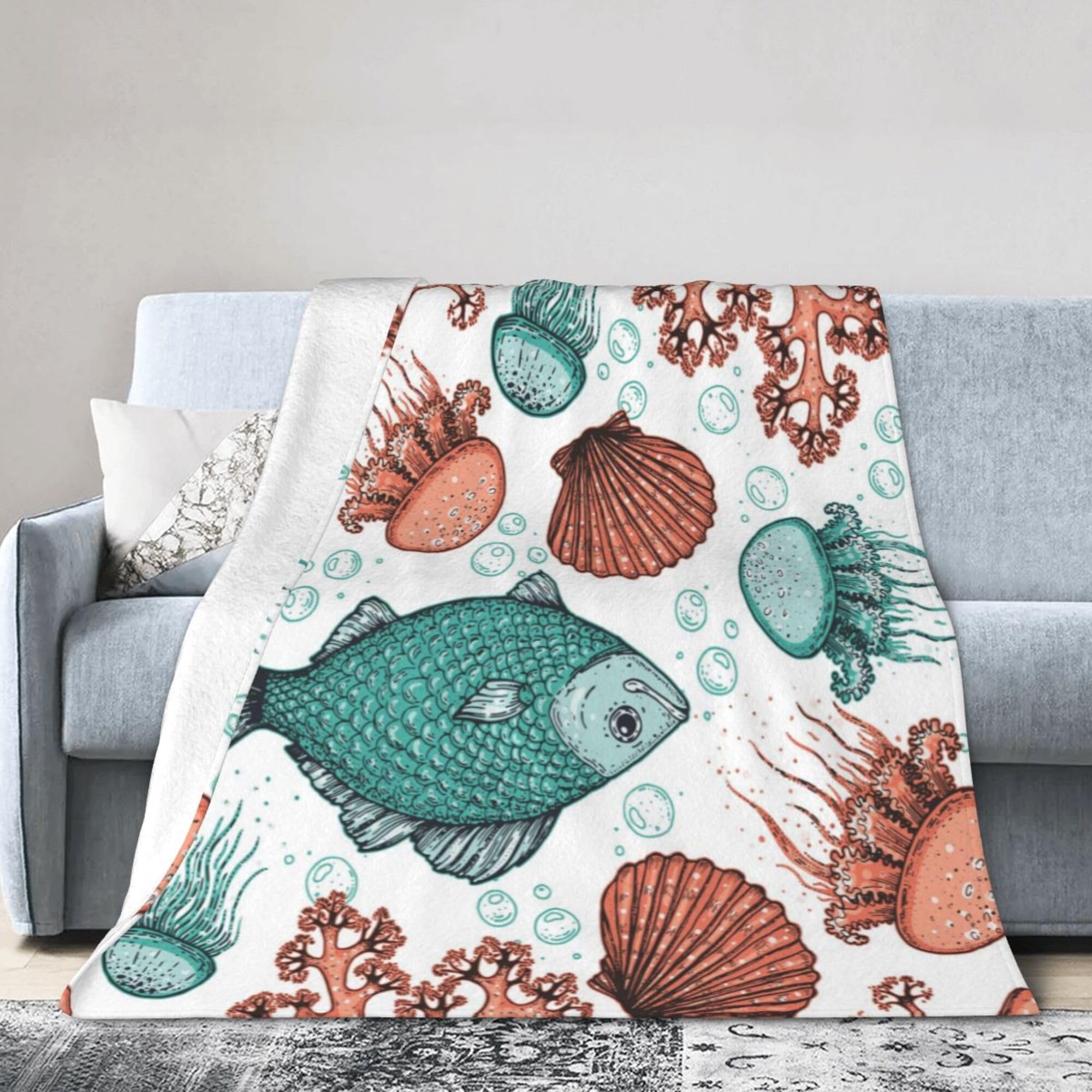 Melbrakin Black Underwater World Blanket Super Soft Flannel Blanket Comfy Cozy Throw Blanket Couch Lightweight Blankets For Living Room Bedroom 80"X60"