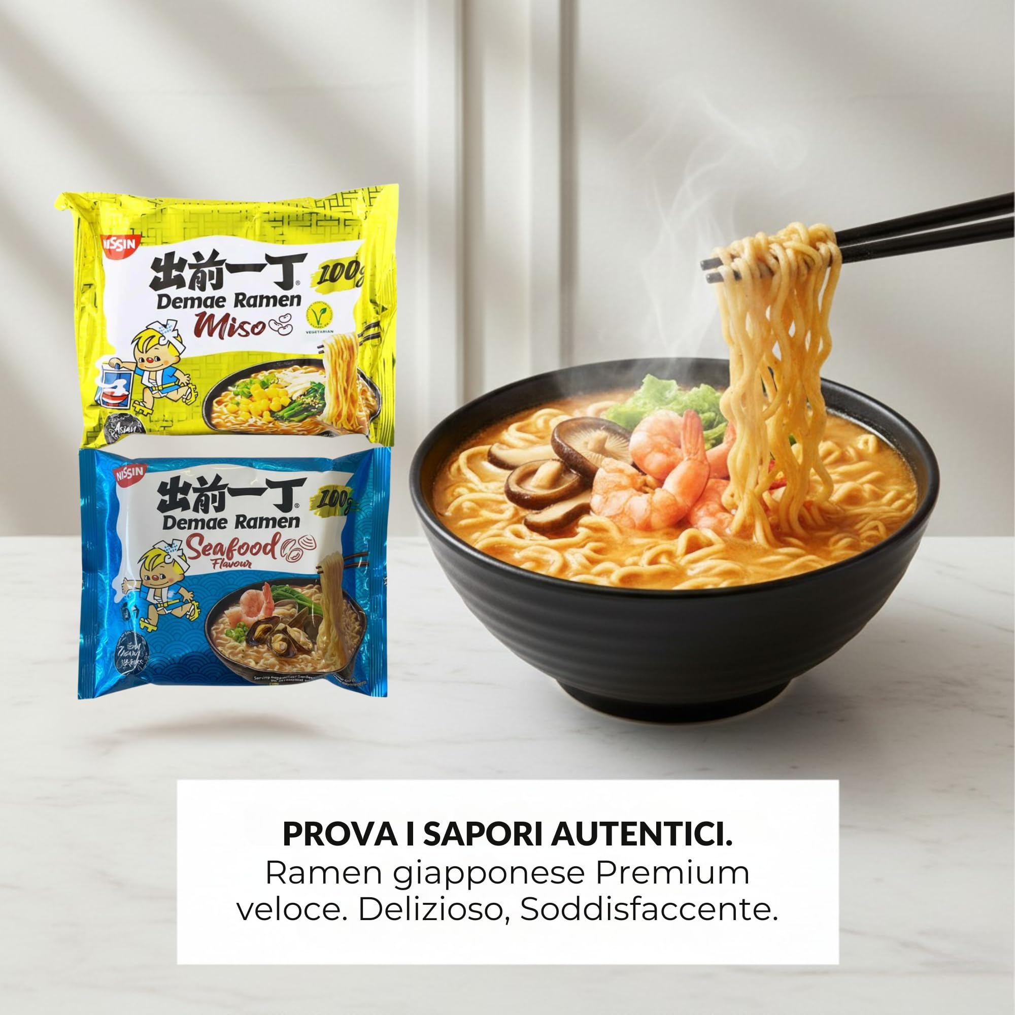 HU TASTE - Kit Ramen Giapponese: x10 Pacchi (Pollo, Miso, Frutti di mare, Sesamo, Salsa di soia)