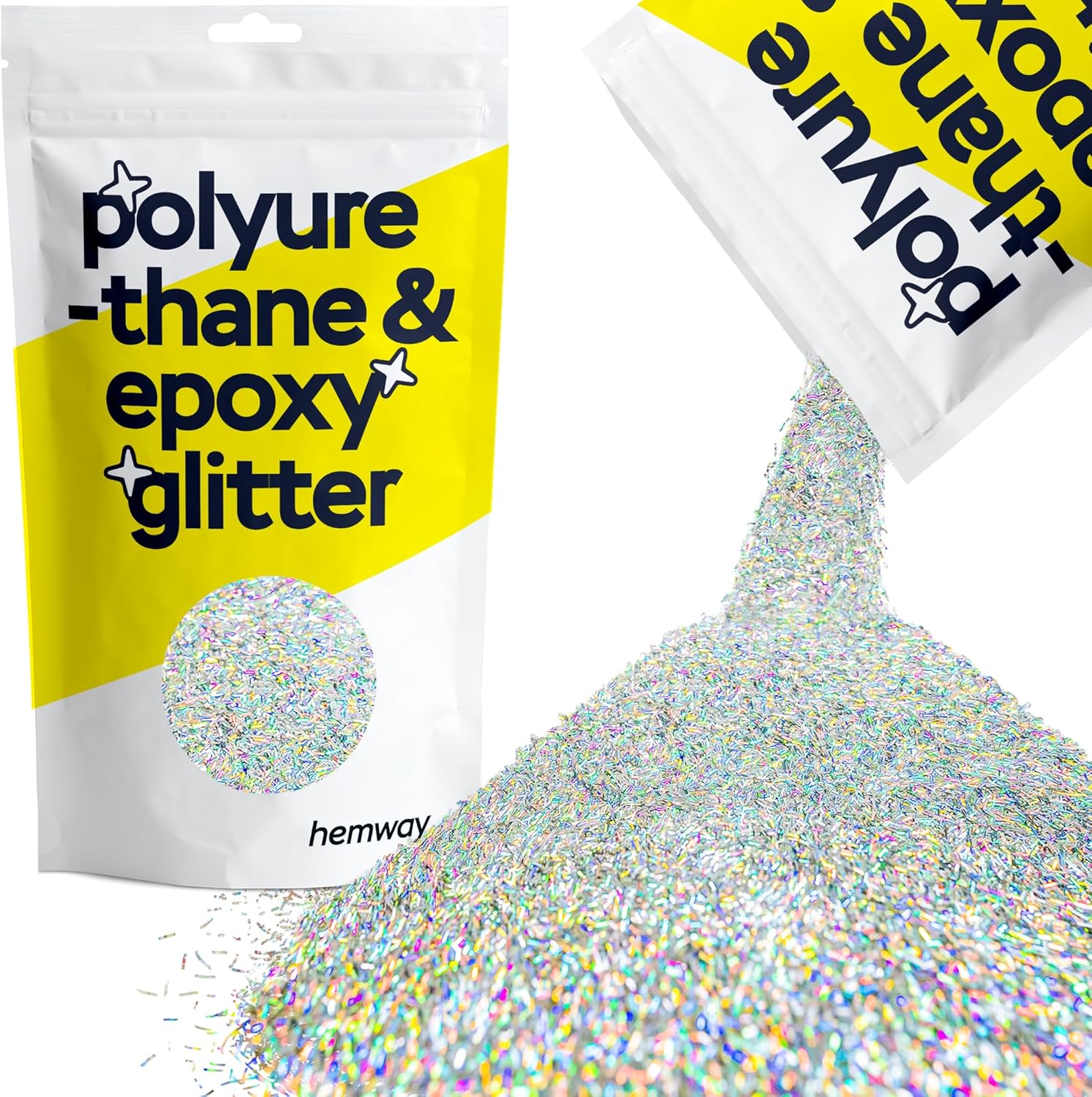 Hemway Metallic Glitter Floor Crystals for Epoxy Resin Flooring (500g) Domestic, Commercial, Industrial - Garage, Basement - Can be Used with Internal & External (Fibre Strand - Silver Holographic)