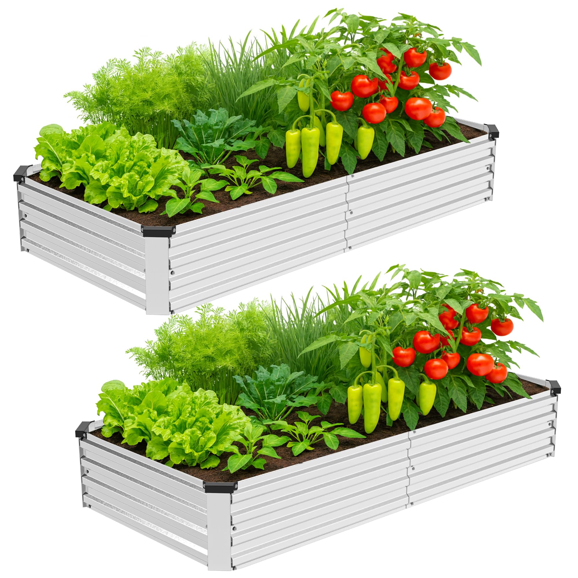Bujijun 2 Pack 8x4x1ft Galvanized Metal Raised Garden Bed Kit