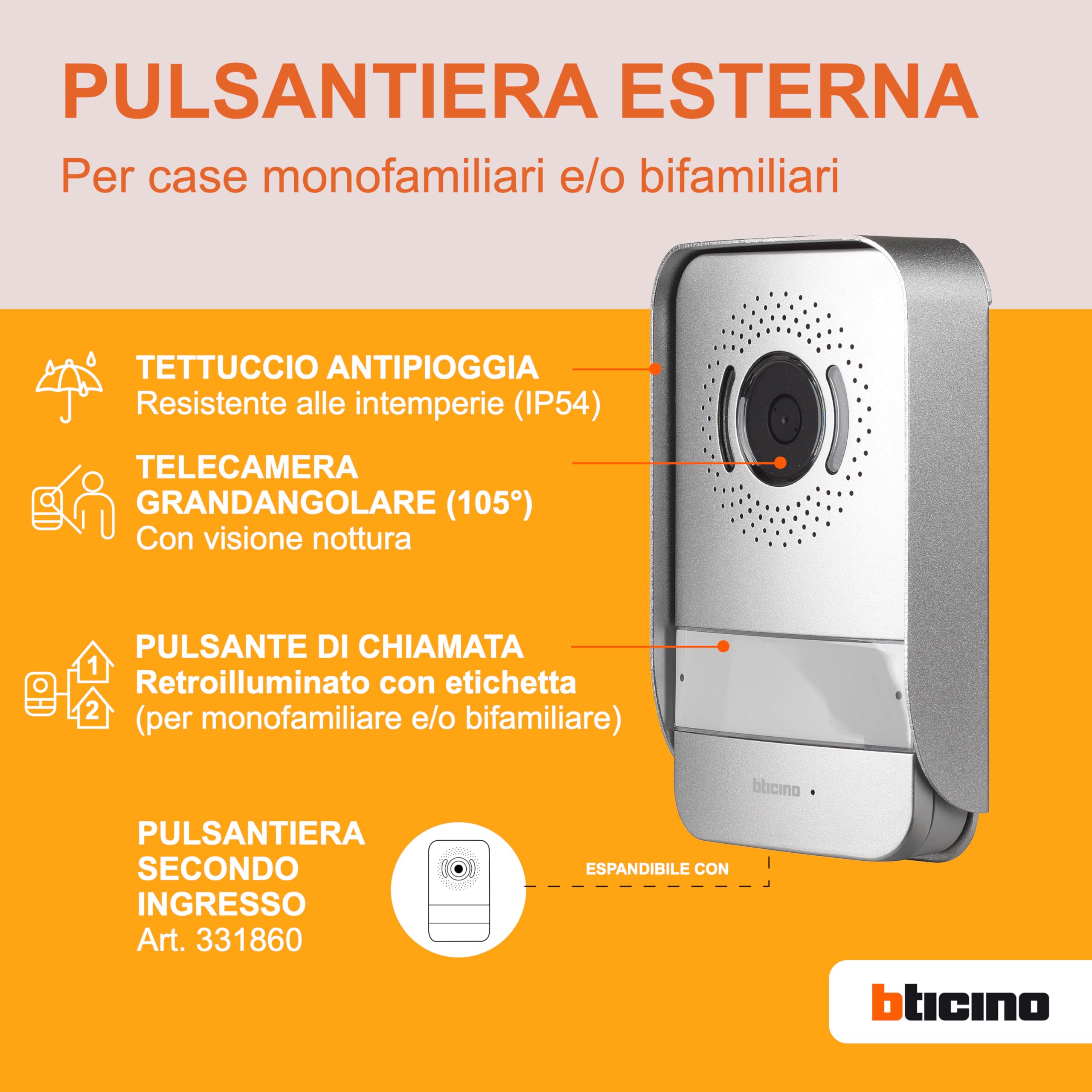 BTicino 331860 Posto Esterno Aggiuntivo per Kit Videocitofono 2 Fili, Metallo