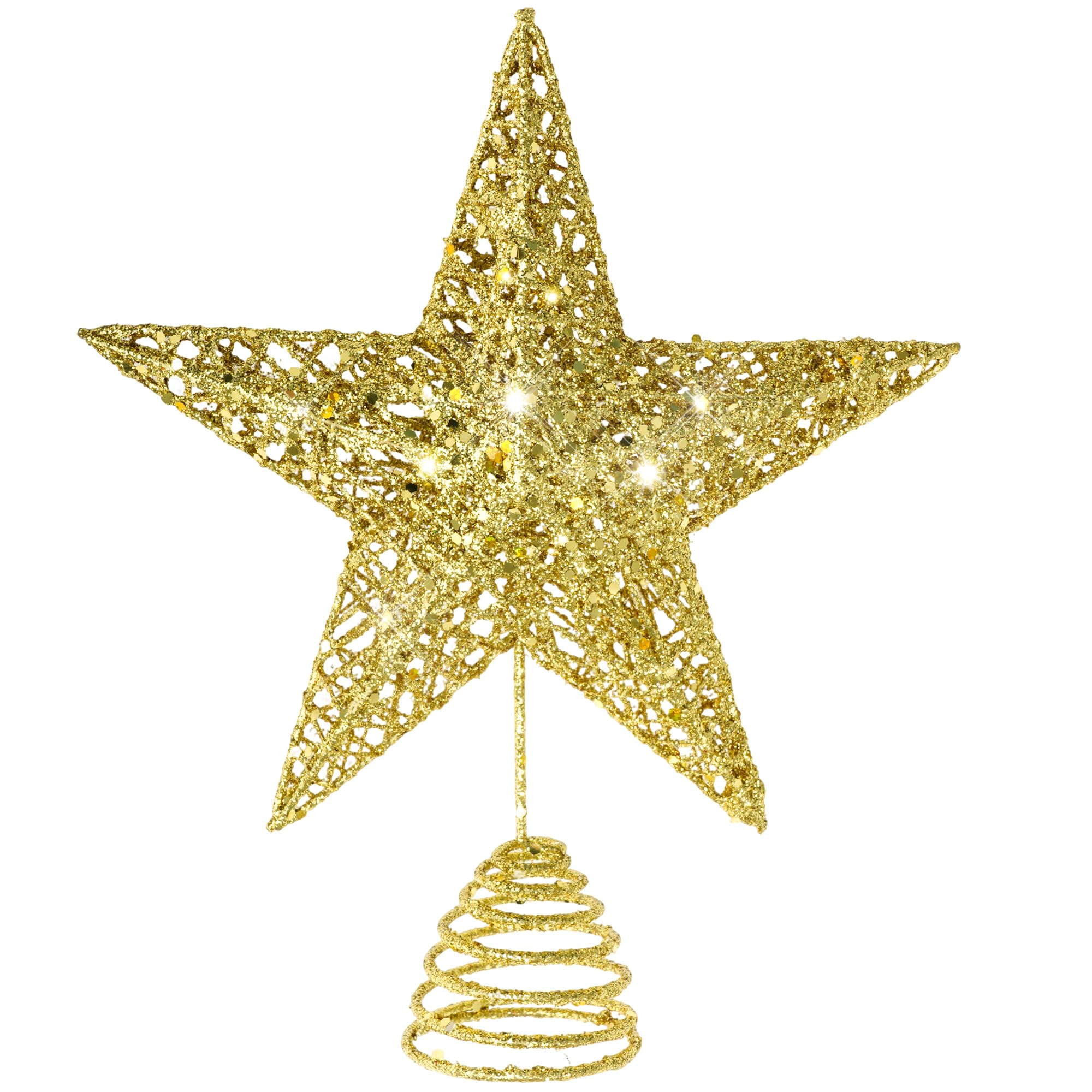Glitzernde Weihnachtsbaumspitze, hohler Draht, Stern, Weihnachtsbaumspitze, Ornament (Gold)
