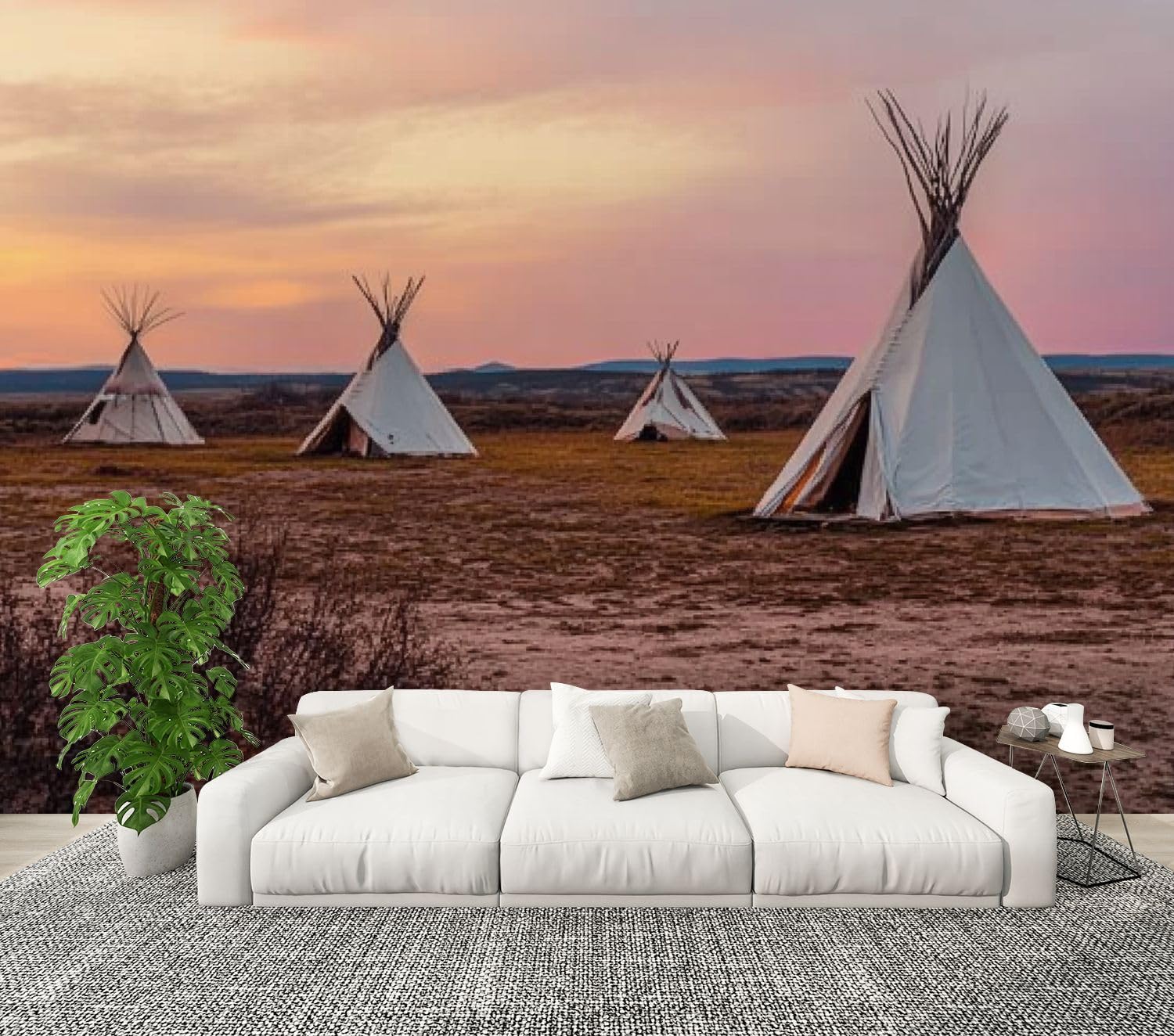 Modern Peel and Stick Wall Mural Wallpaper Native Indian Tent Native Americans Pictures Self Adhesive Removable Wall Stickers for Living Room Bedroom