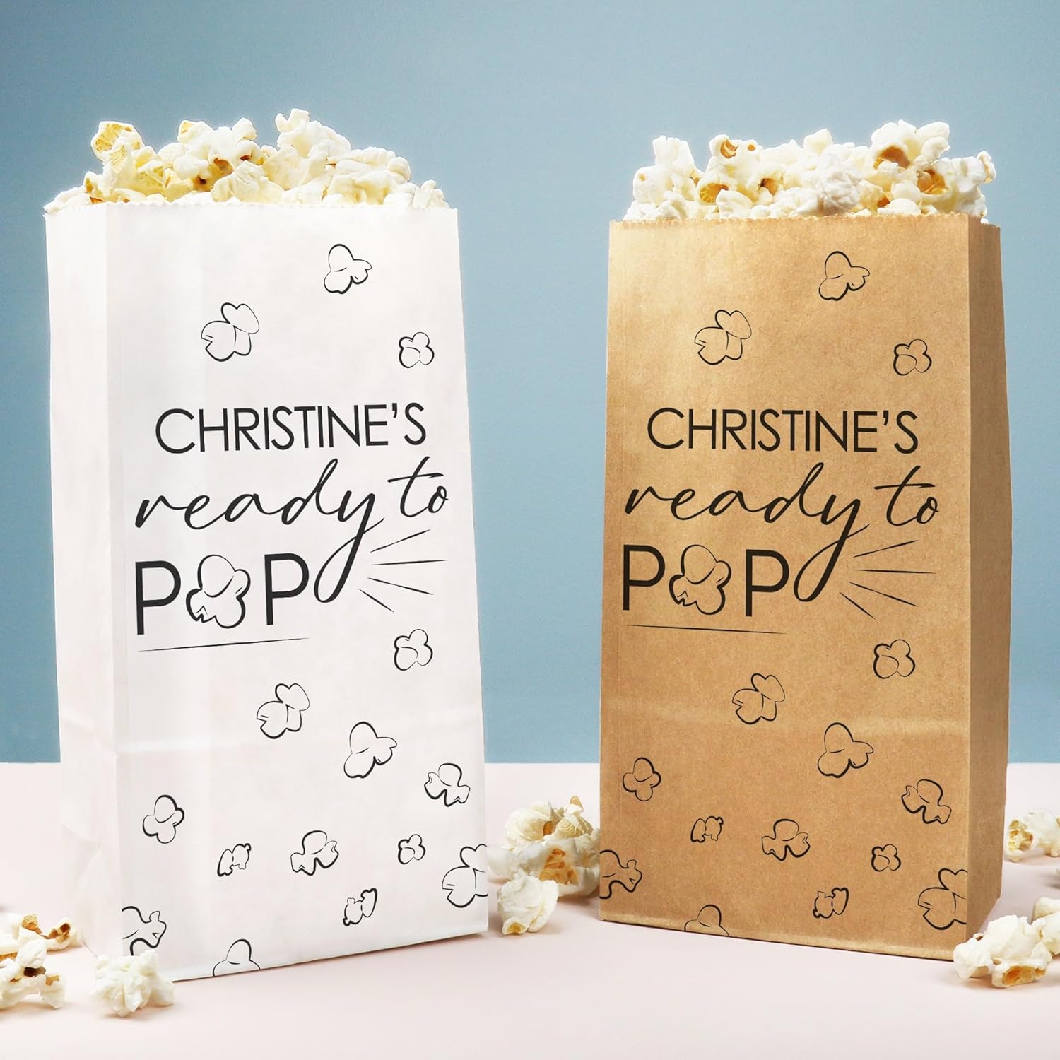 Big Dot of Happiness Personalized Ready to Pop Popcorn Bags, Custom Baby Shower Party Favor Snack Treats, Free-Standing Individual White Paper Bags - 100 Count