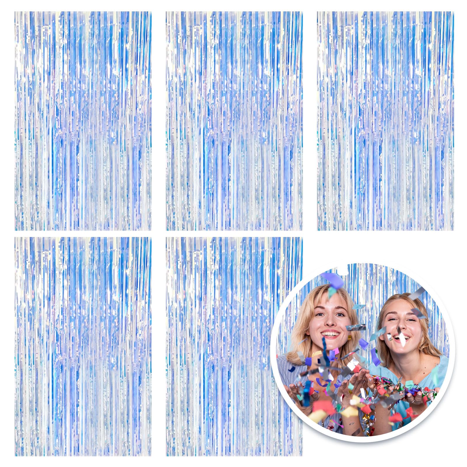 ホイルカーテン背景幕 玉虫色 メタリック ティンセル ホイルフリンジカーテン フォトブース小道具 誕生日 結婚式 婚約 ベビーシャワー 独身 クリスマス ホリデー お祝い パーティーデコレーション 5枚パック