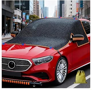 Magnetic Windshield Snow Cover with Reflective Warning Strip, Frost Cover for Car Windshield, Snow,Ice,Sun,Frost Defense, Universal for Car SUV CRV Trucks (Large),Orange