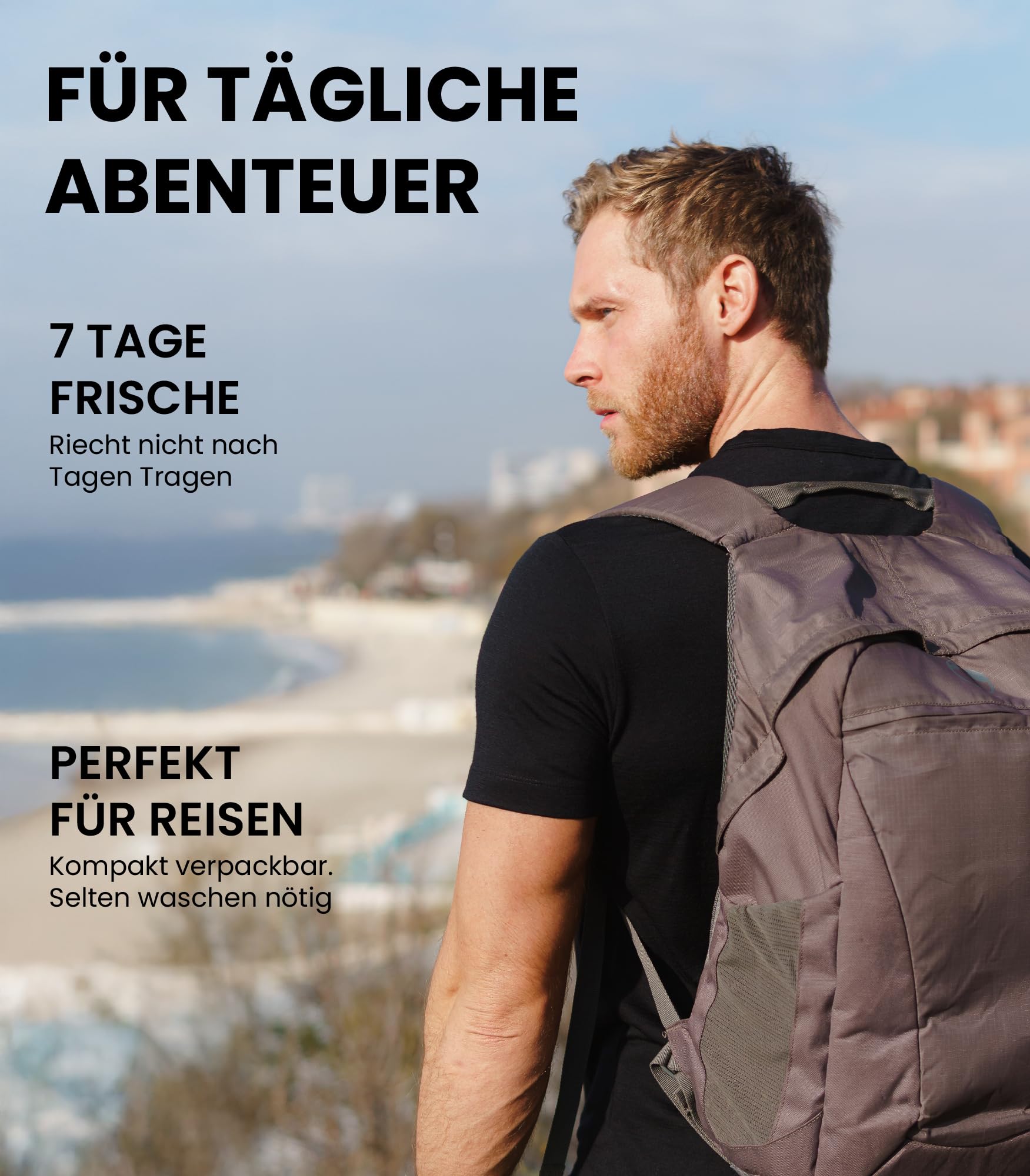 Premium Merino Shirt Herren Kurzarm - Atmungsaktiv Geruchshemmend Thermooberteile zum Wandern + Wanderwollsocken