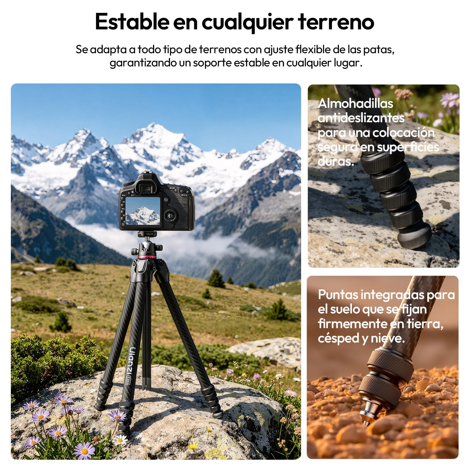 ULANZI TZ01 Trípode de Fibra de Carbono de 163cm, Trípode de Viaje 2 en 1 con Columna Central Desmontable, Soporte Ligero para Cámara y Móvil con Rótula de 360°, Sistema de Liberación Rápida Uka