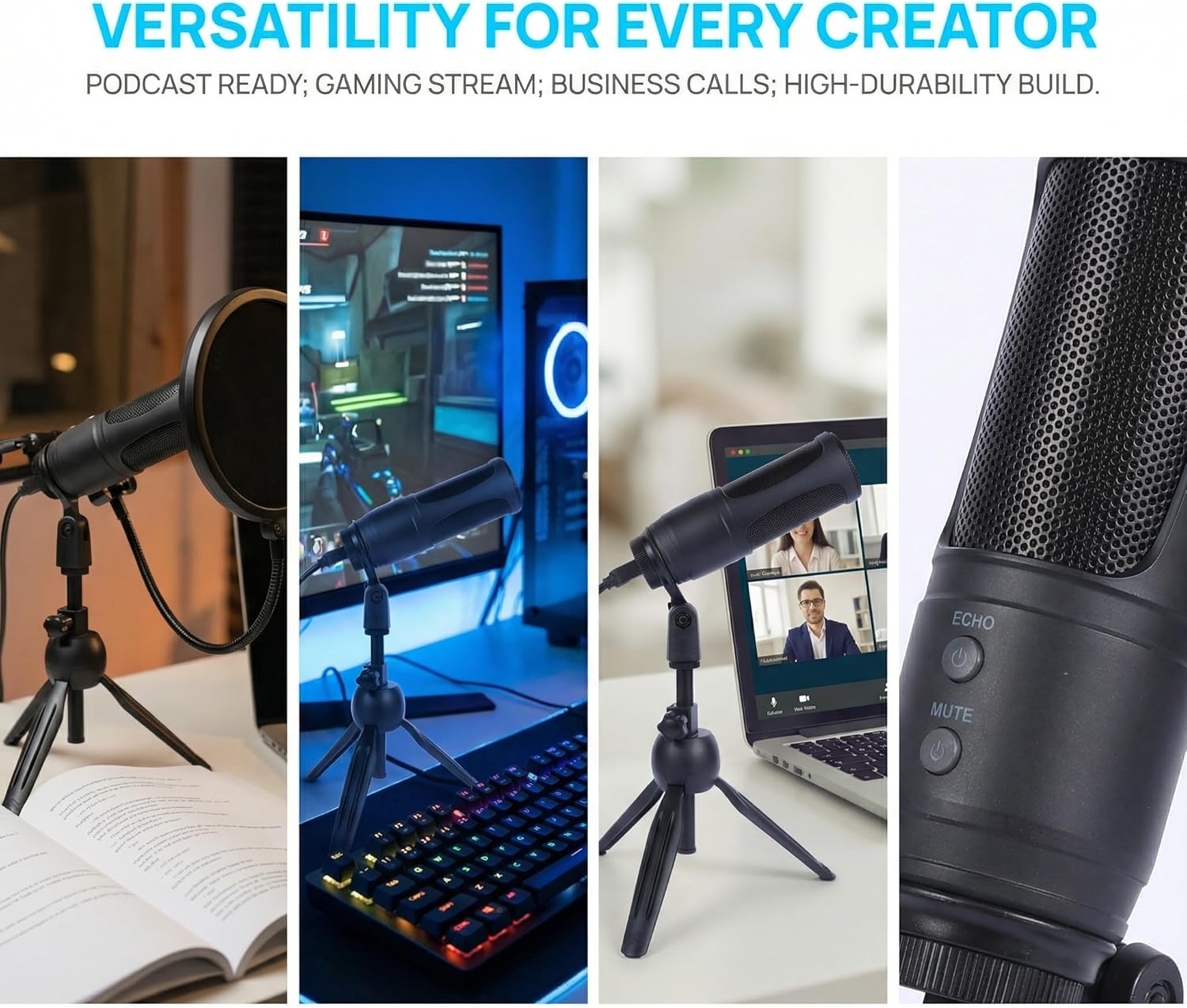 USB Microphone for PC, Cardioid Condenser Mic with 20Hz-20KHz Frequency Response, Plug & Play USB 2.0 Interface, Compatible with Windows/Mac, Ideal for Podcasting, Recording Studio & Karaoke