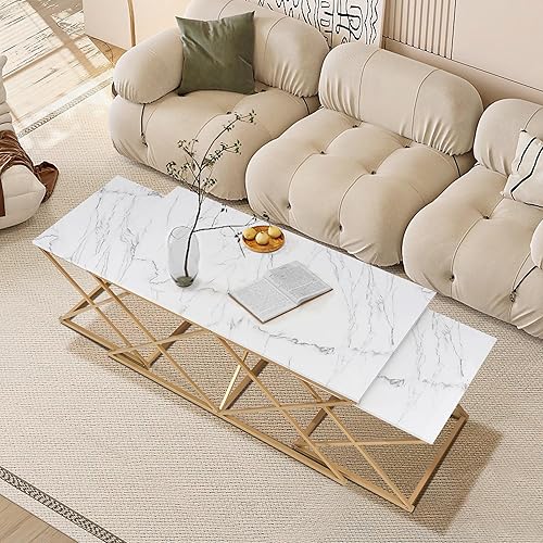 Miniatura 5 de unipaws Moderno juego de 3 mesas auxiliares anidadas, parte superior de mármol sintético con marco dorado, mesa auxiliar con 2 mesas auxiliares