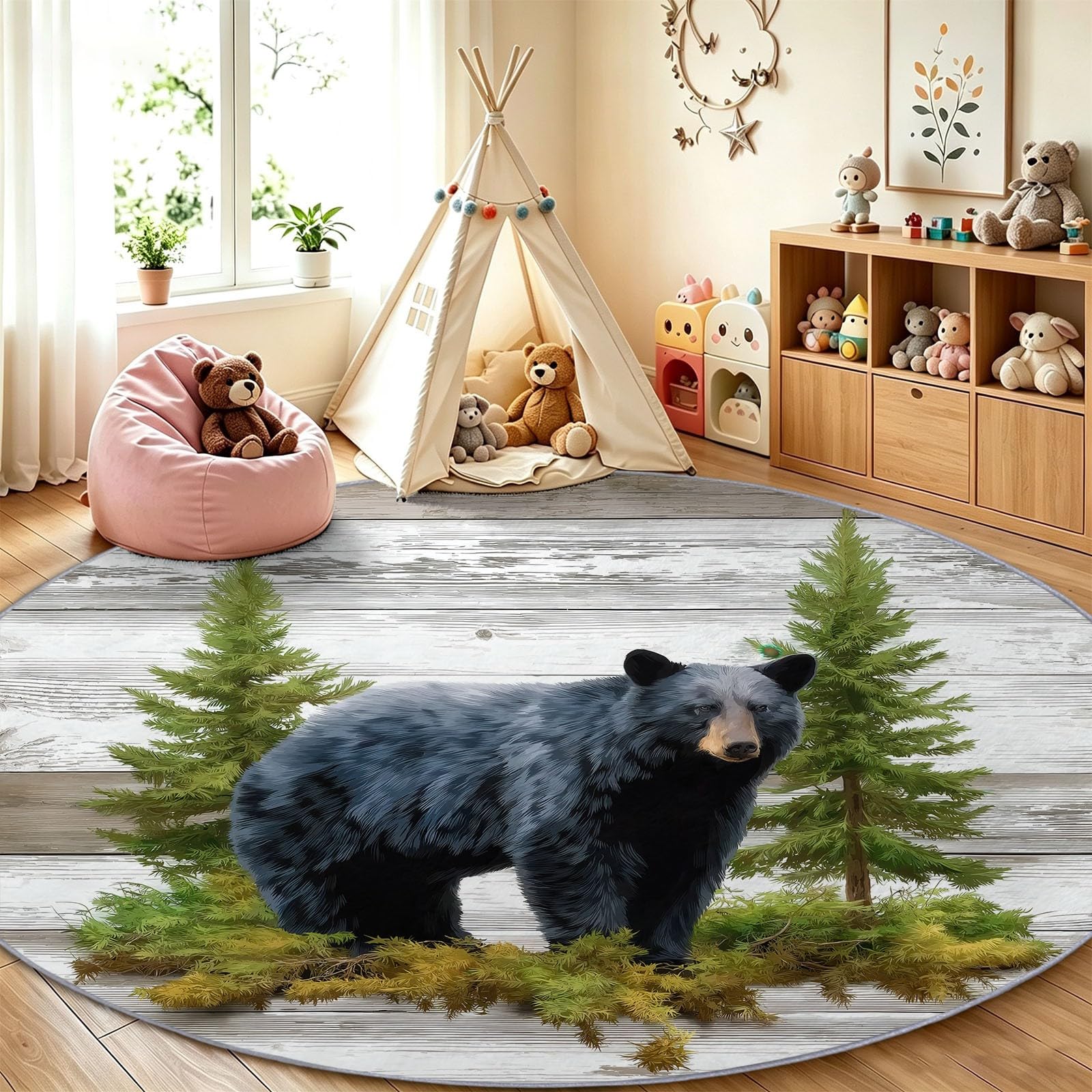 Tapis Cabane Rustique Ours Idéal pour Ambiance Chalet de Salon