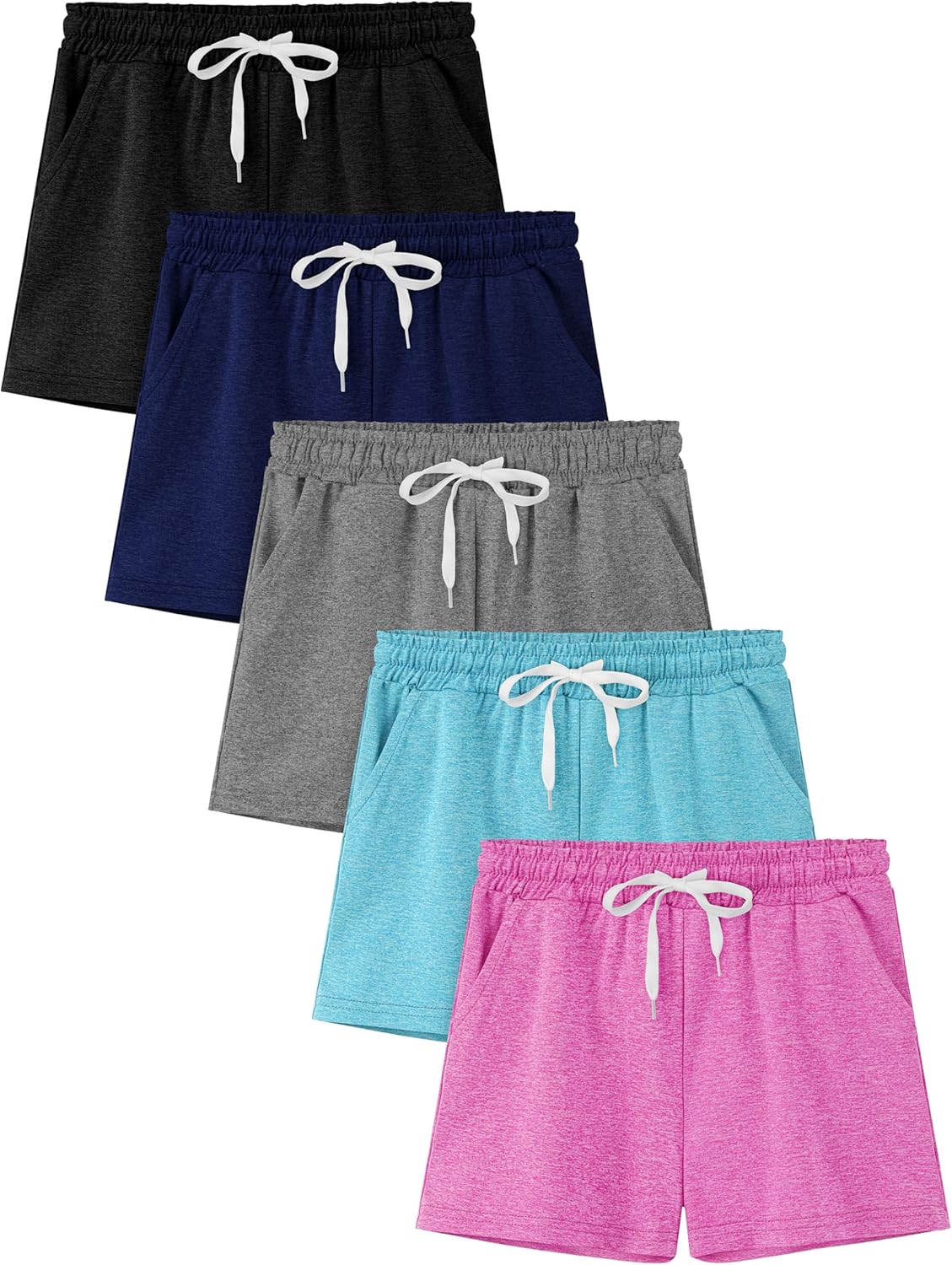 Resinta 5 Pack Girls Athletic Shorts Dry-Fit Soccer Basketball Shorts Performance Teens Shorts with Drawstring and Pockets
