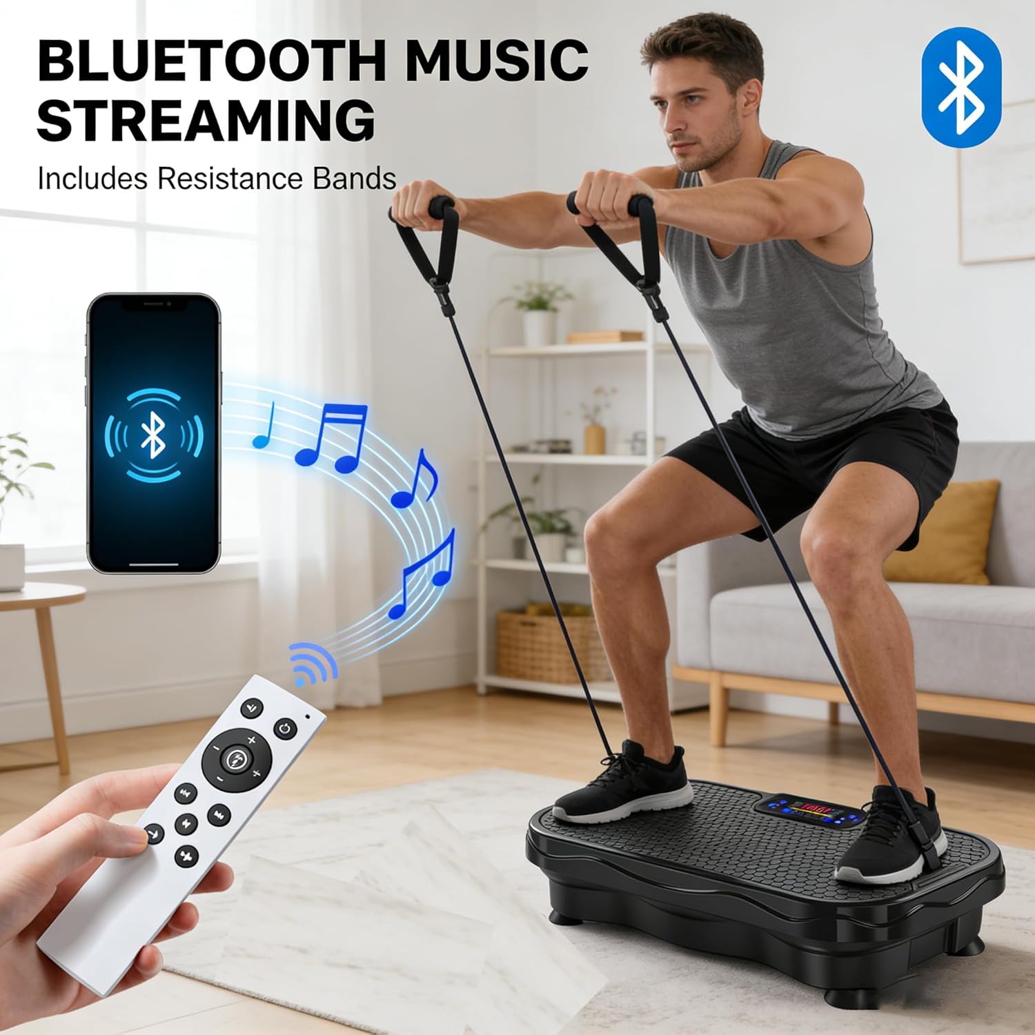 Vibratione Fitness Vibration Board, 120 Adjustable Levels, Full Body Workout Machine for Weight Loss, Fat Burning, and Muscle Toning – Bluetooth, Resistance Bands, Home Gym for Women & Men
