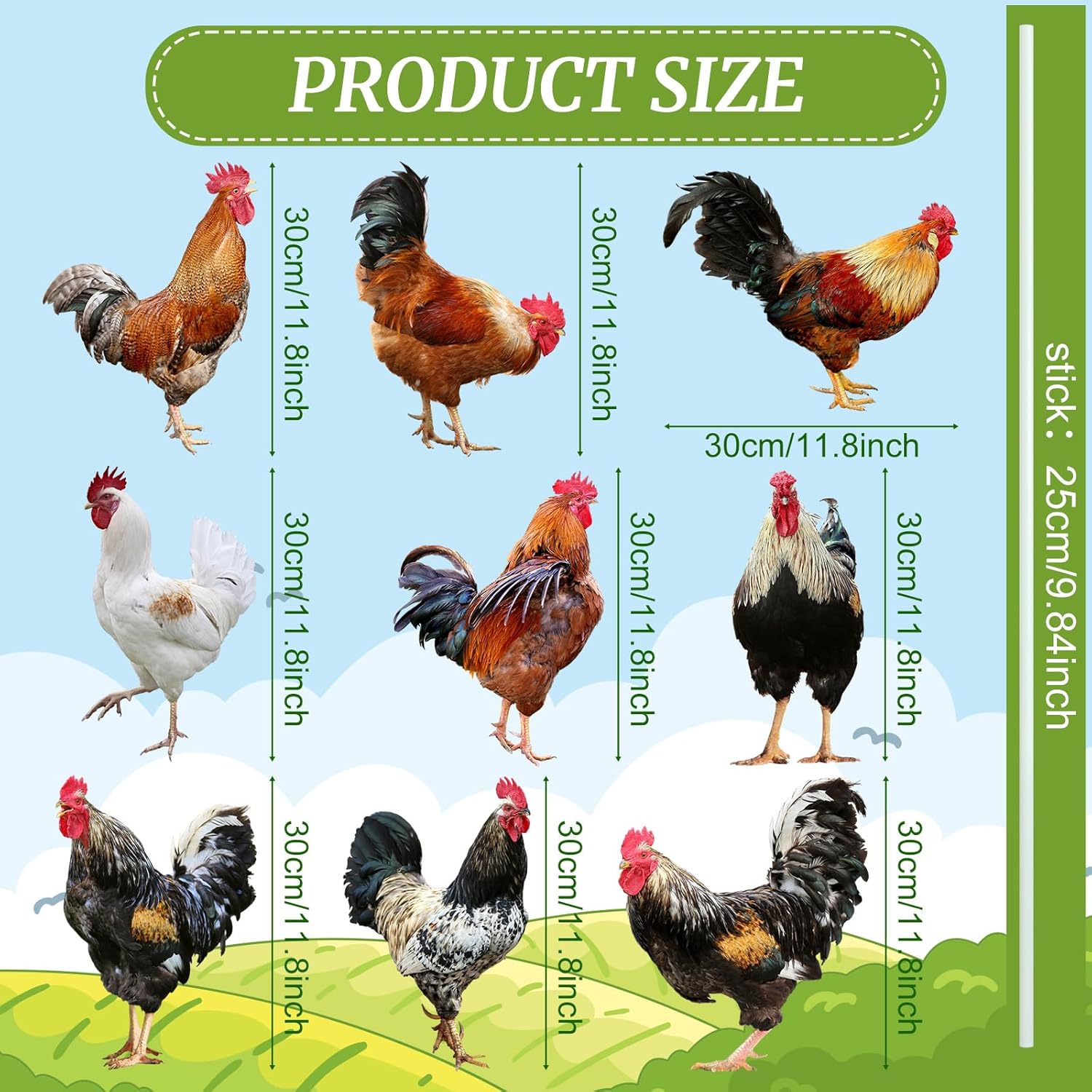 18 pcs chicken yard art rooster yard signs set with 36 stakes 9 styles chicken yard stakes cock lawn signs for christmas decoration indoor outdoor home garden patio xmas party supplies