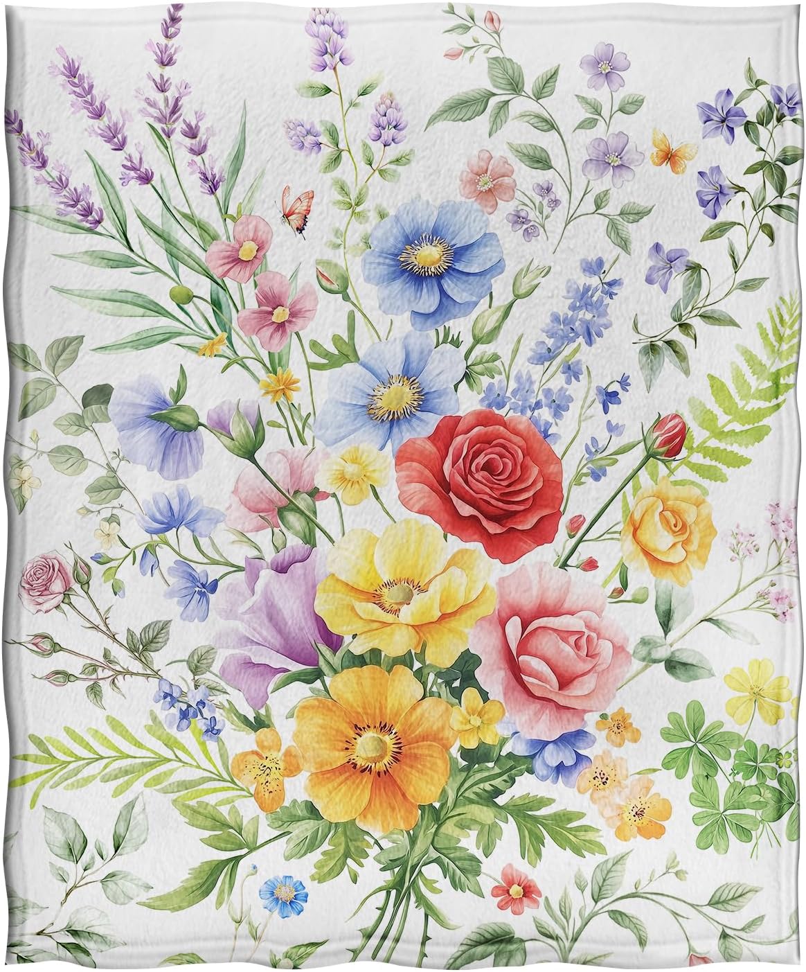Jekeno Colorful Flowers Floral Christian Blanket Birthday Christmas for Women Girls Mom Wife Spring Red Blue Yellow Flowers Green Leaves Decor Mother's Day Throw Blanket 60"x80"