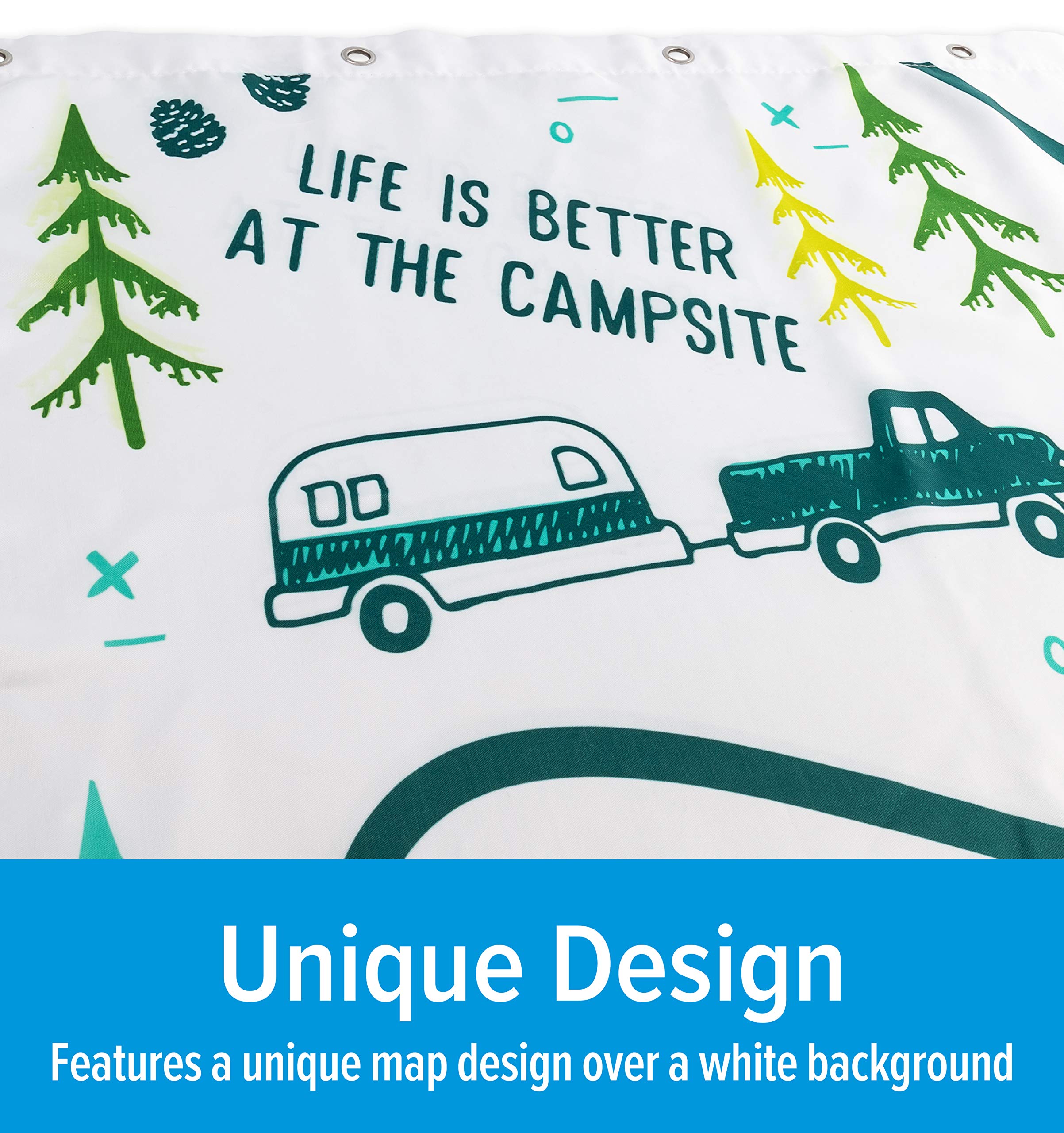 Best RV Shower Curtain Picks for 2026 1 Camco Life is Better at The Campsite RV-Sized Shower Curtain, Features Map Desig — product photo