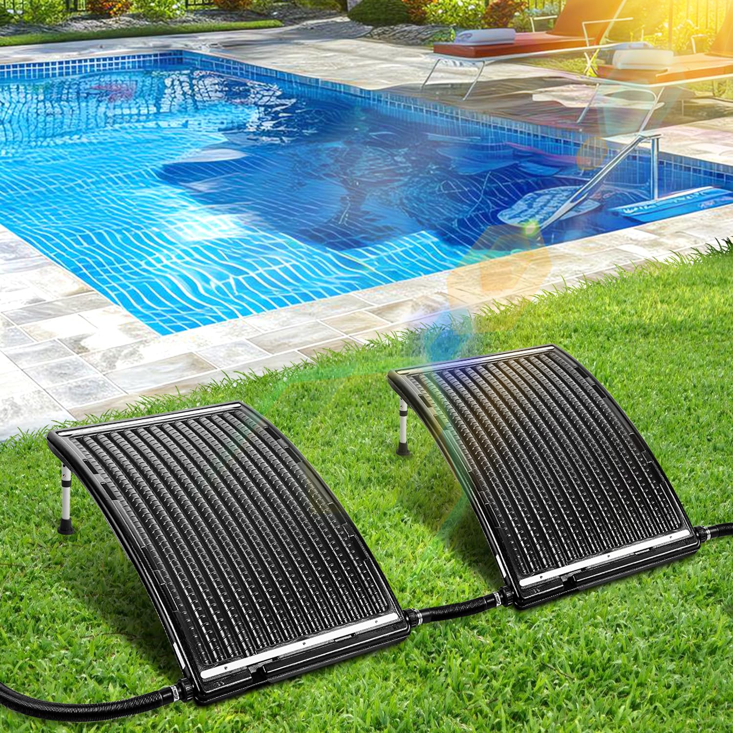 Herrselsam Panel solar para calefacción de piscina, 3 juegos, 110 x 69 x 14 cm, calefacción solar, flujo máximo 10000 L/h, calentadores de piscina, sistema solar para agua caliente, ducha de jardín