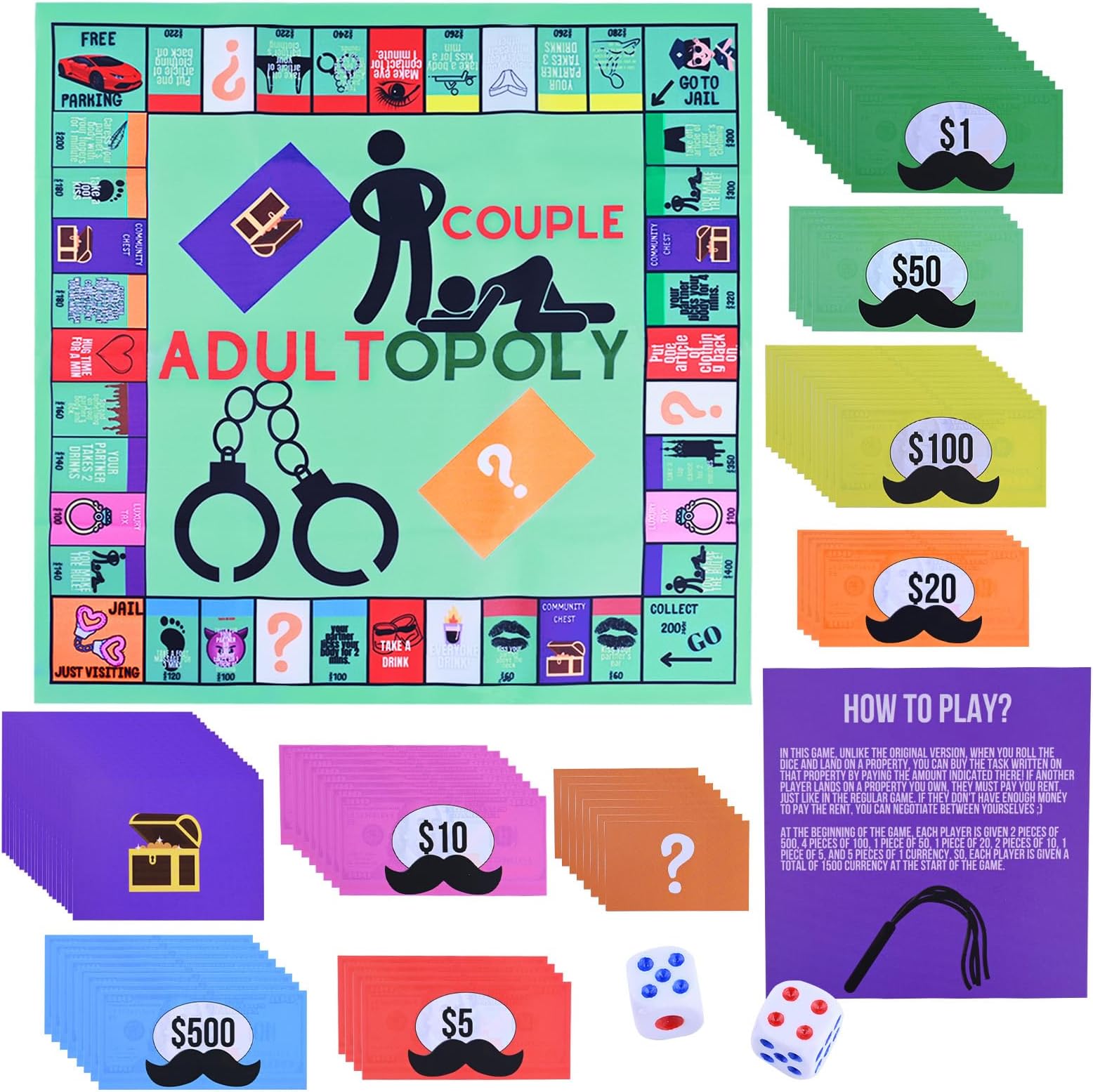 SGQTZDZQ Adultopoly Board Game, Romantic Bedroom Games for Couples, Couples Games for Adult for Relationship Building (1PCS) (conventional, green)