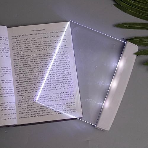 Reading Lights for Books in Bed, Flat Book Light LED Reading Light with Detachable Page Clip, Eye Protection Clear LED Book Full Page Light Illuminator Panel Plate Lamp Board for Night Reading (White) - White