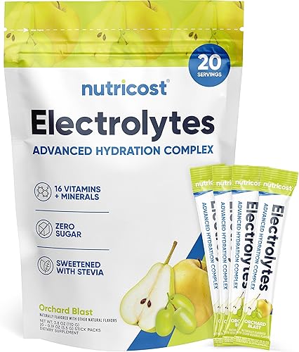 Nutricost Electrolitos en polvo de hidratación (Orchard Blast, 20 porciones) electrolitos keto bajos en calorías endulzados con stevia, sin OMG, sin