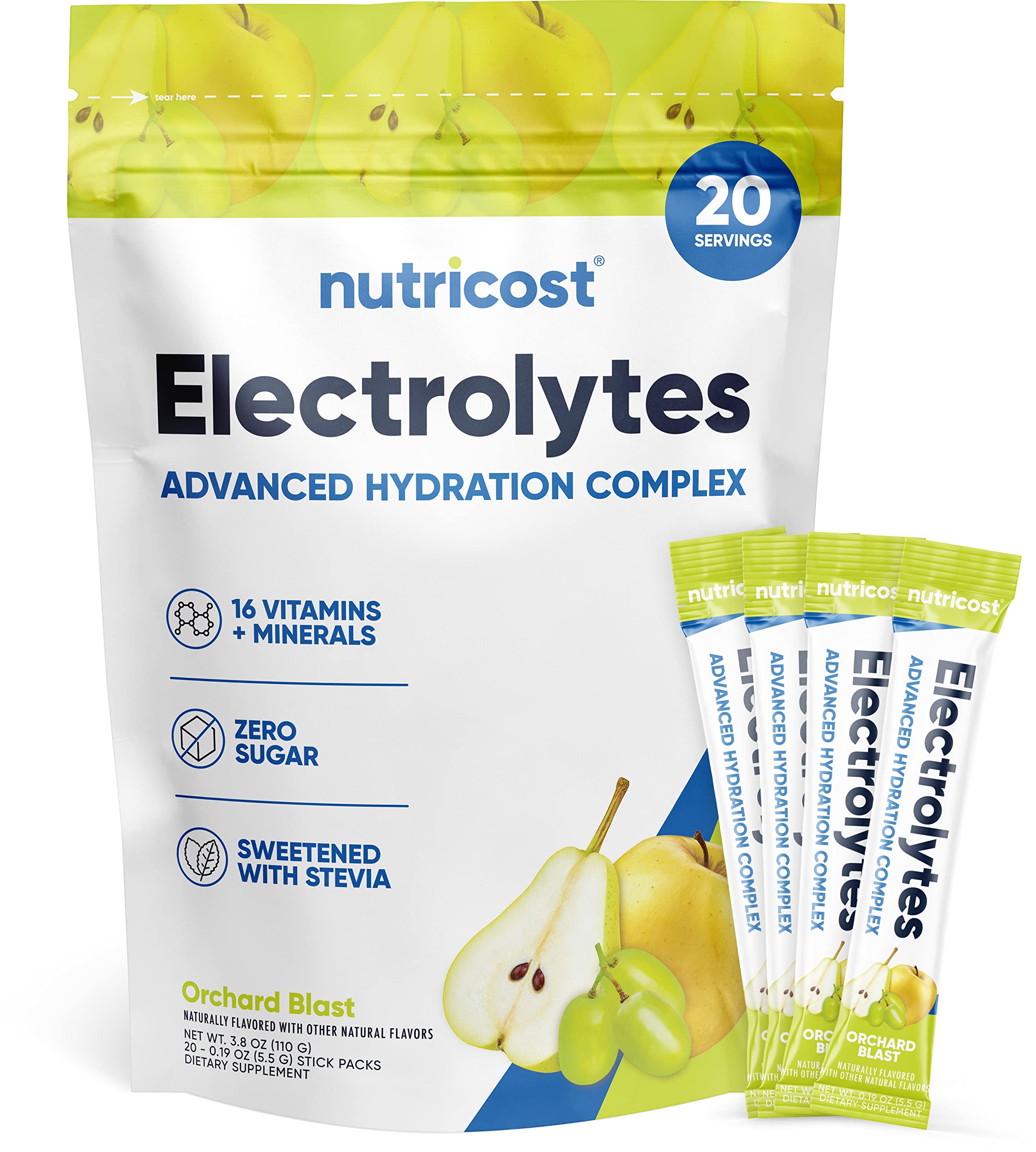 Electrolytes Powder Hydration Packets (Orchard Blast, 20 Servings) Low Calorie Keto Electrolytes Sweetened with Stevia - Non-GMO, Gluten Free and Sugar Free