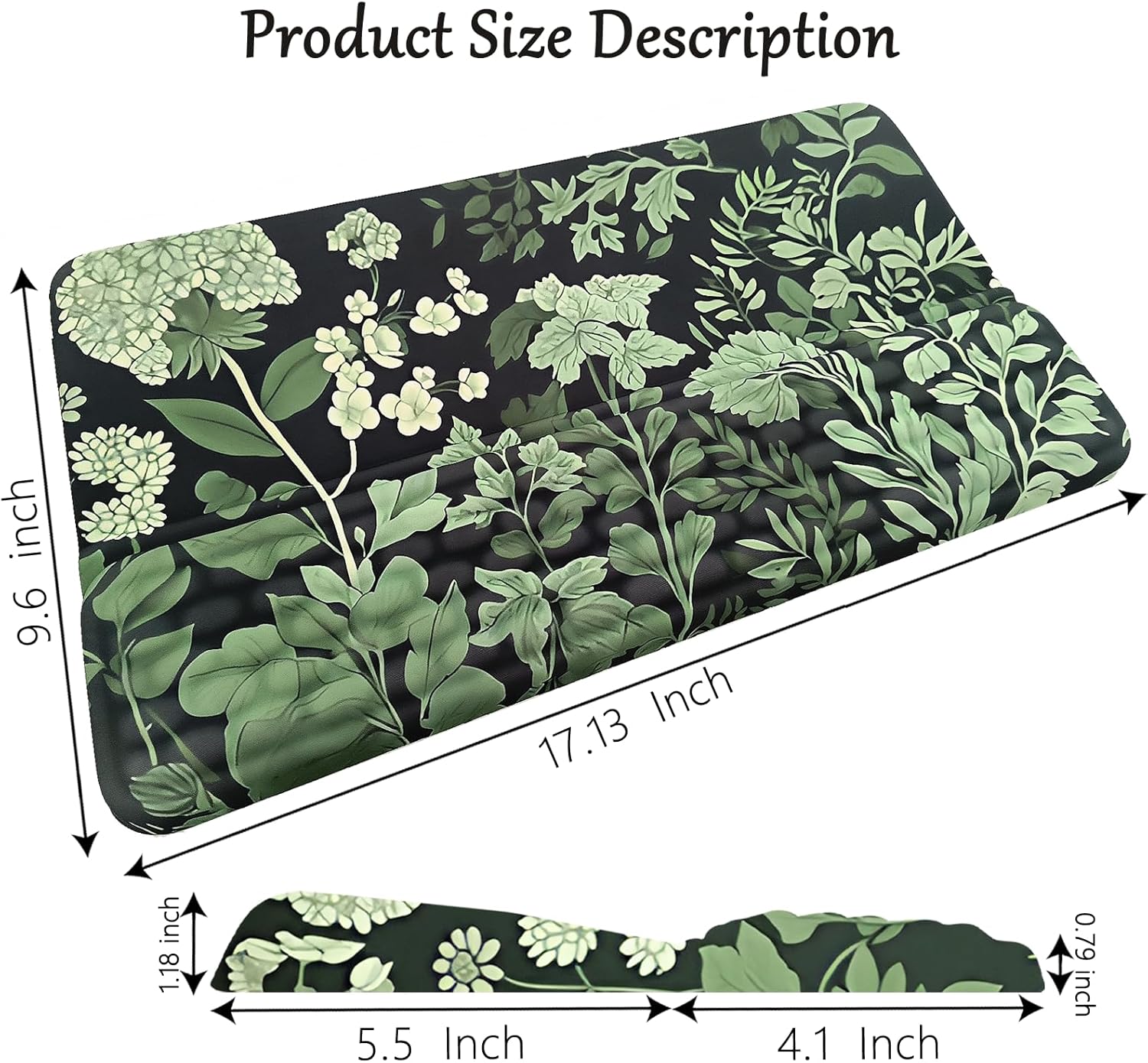 Computer Keyboard Stand Pad with Wrist Rest Easy Typing Sage Green Leaves Floral Keyboard Pad Support with Wrist Pad Ergonomic Tilted Keyboard Riser Holder for Desktop Office Home Black Flowers Floral